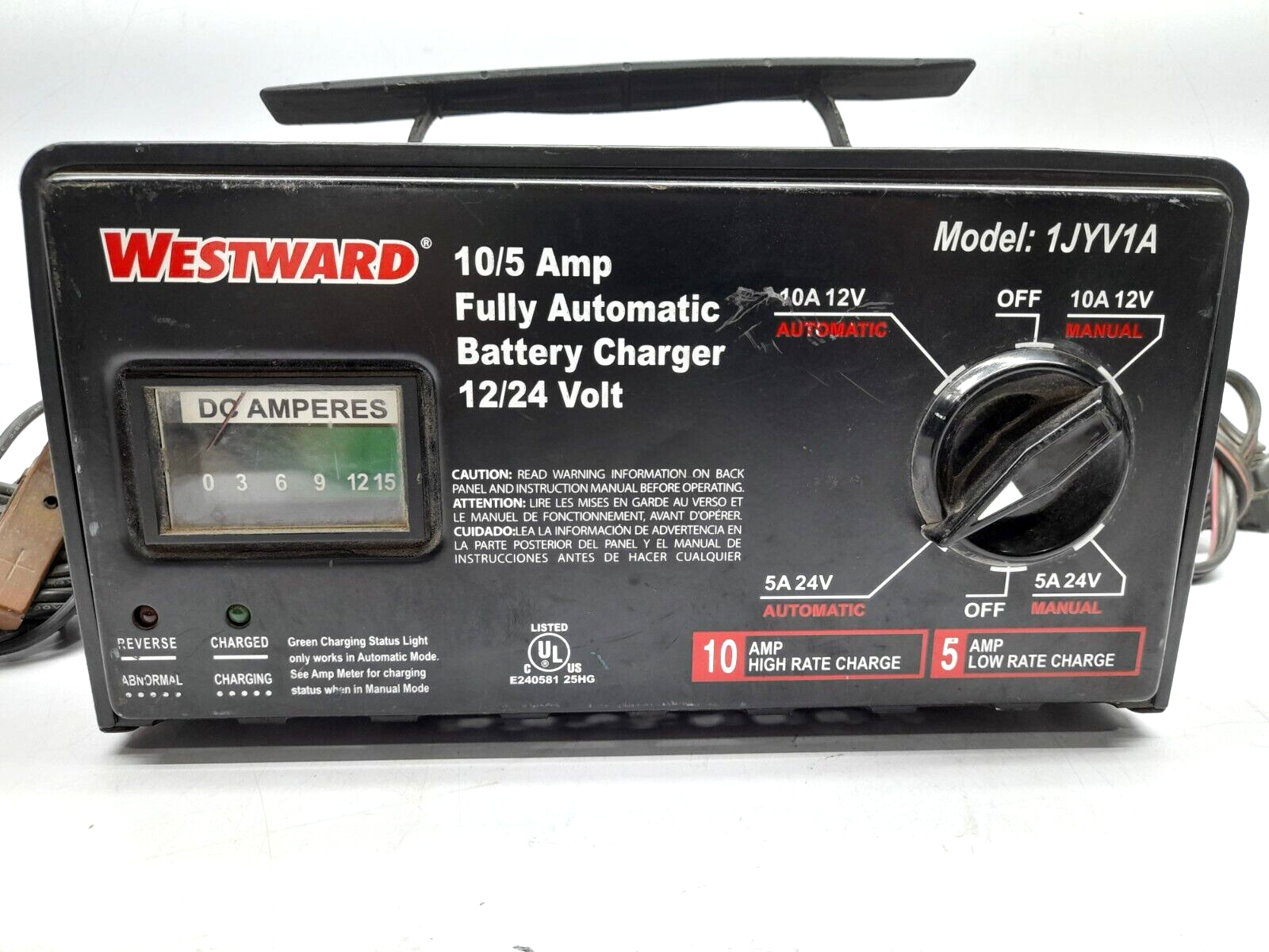 Westward 1JYV1A 10/5 Amp Fully Automatic Battery Charger 12/24 Volt