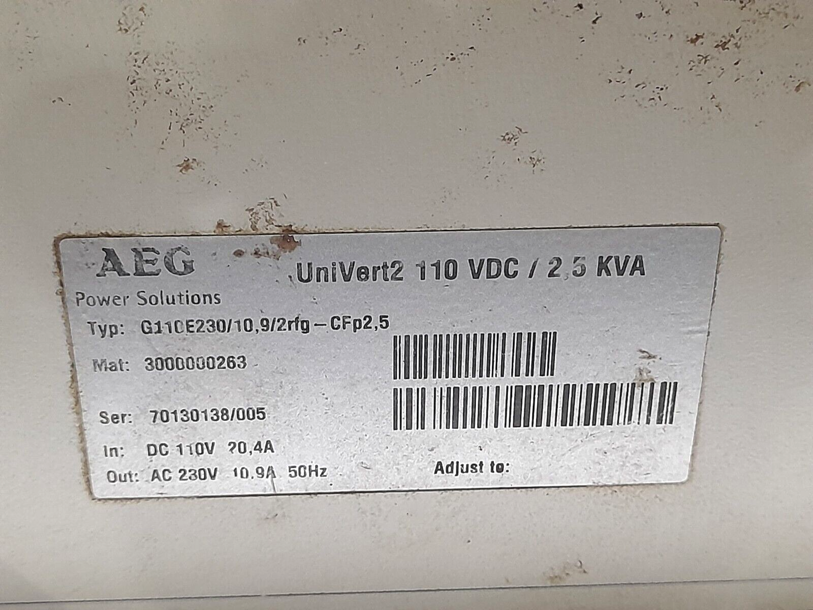 AEG UniVert2 110 VDC / 2.5 kVA Inverter G110E230/10.9/2rfg-CFp2,5 Power Solution