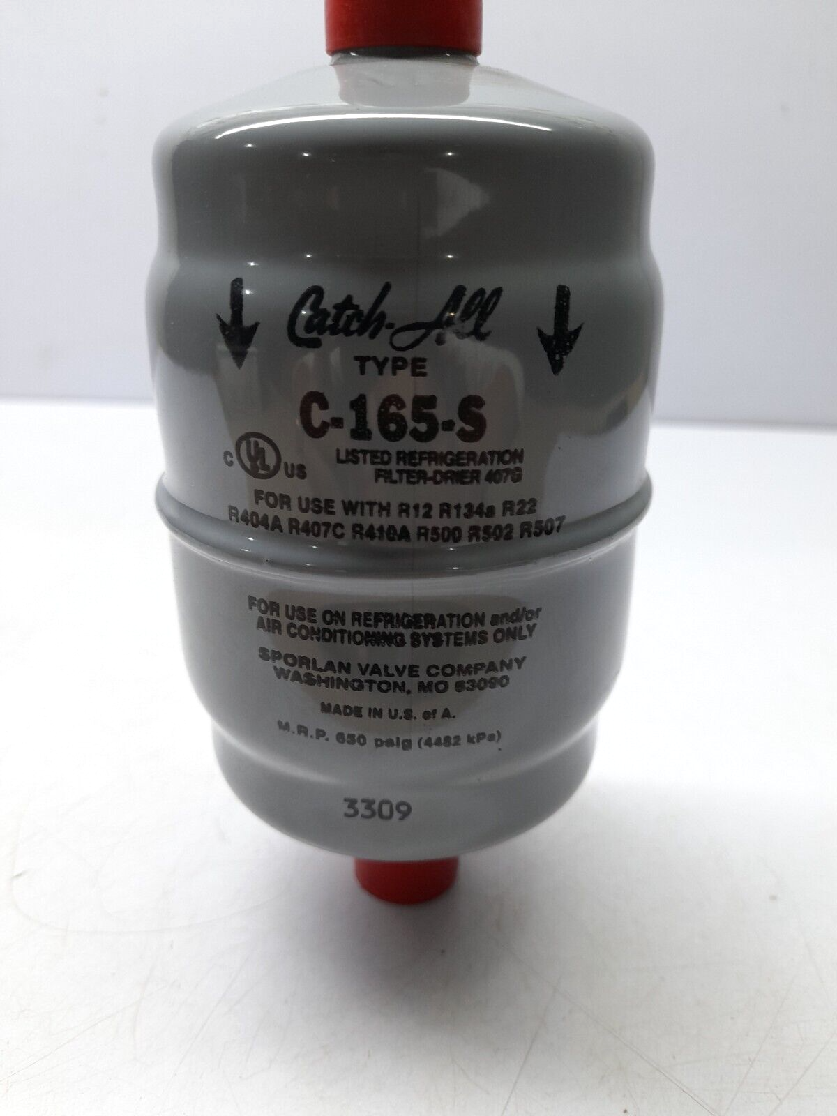 Sporlan Catch All C-165-S Filter Drier 5_8 ODF Solder M.R.P. 650 psig 4482 kPa