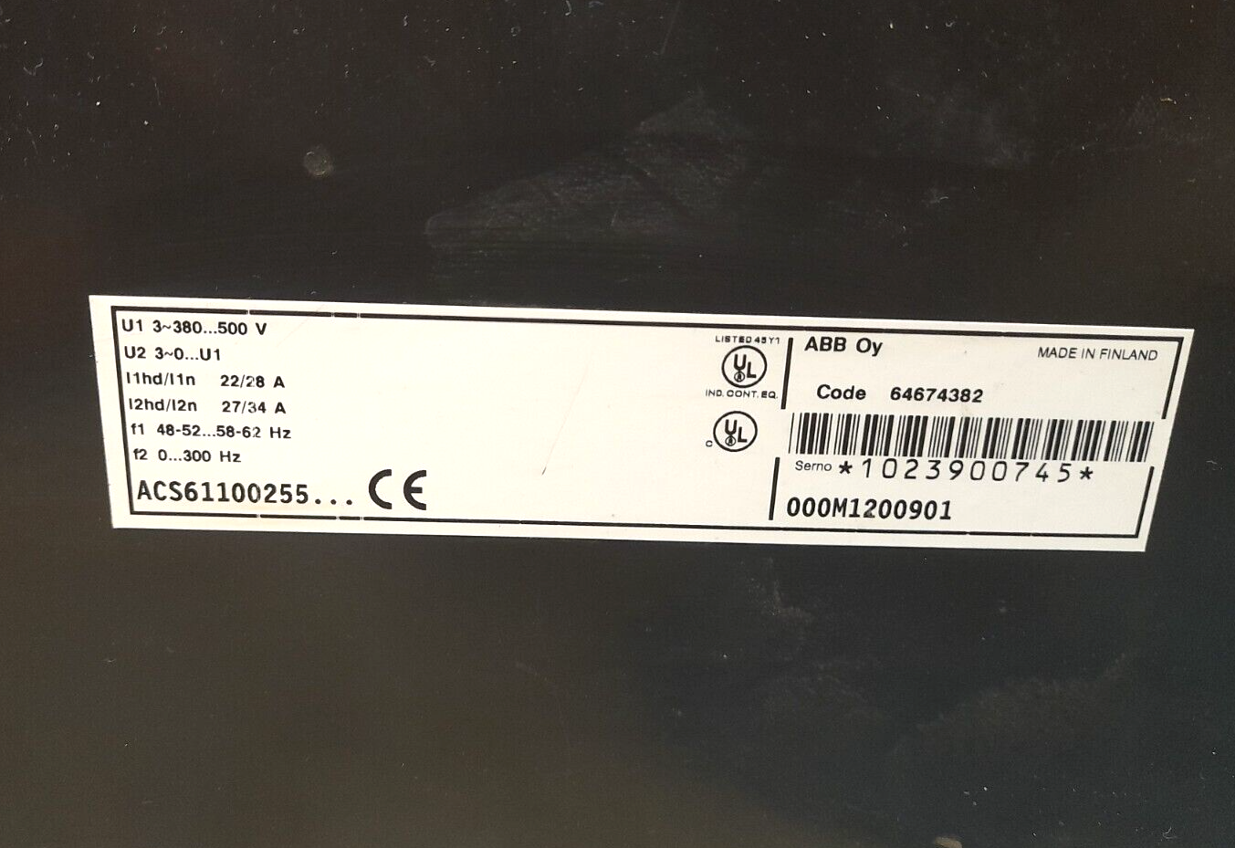 ABB ACS600 ACS61100255000M1200901 AC Drive Code 64674382 ACS61100255 000M1200901