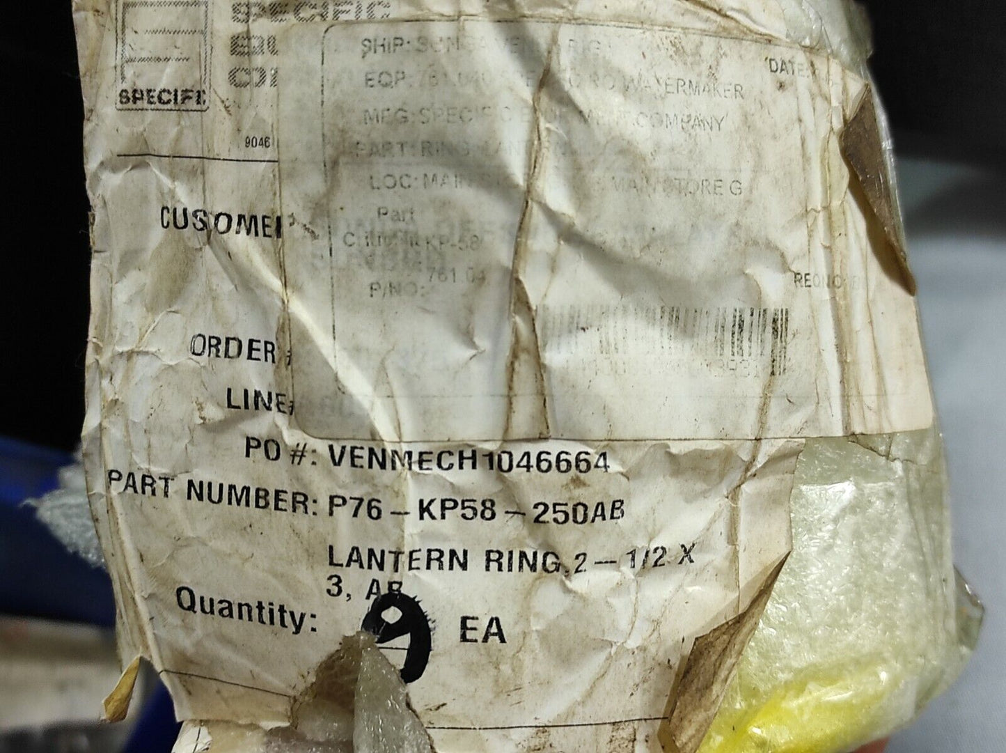 Specific Equipment Company P76-KP58-250AB Lantern Ring 2-1/2x3 / 9-pcs Lot Sale