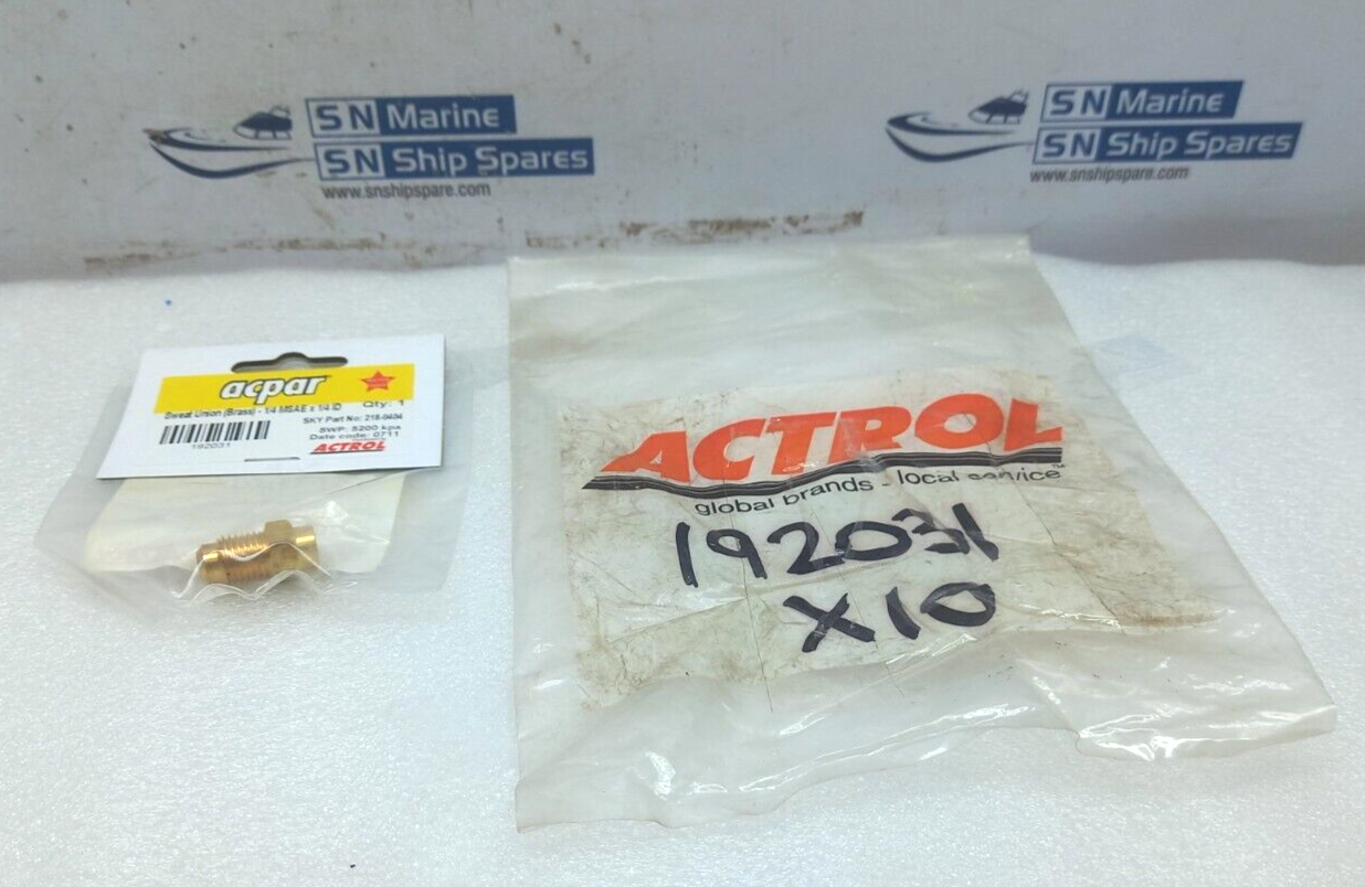 Actrol 218-0404 Sweat Union (Brass)-1/4 MSAE x 1/4ID 5PCs In Lot