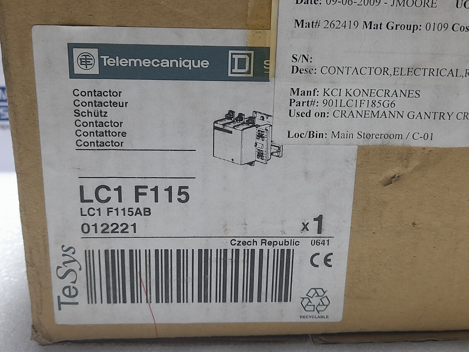 Telemecanique LC1 F115 Contactor LX1FF095 Coil 95V50Hz 115-120V60Hz / LC1F115