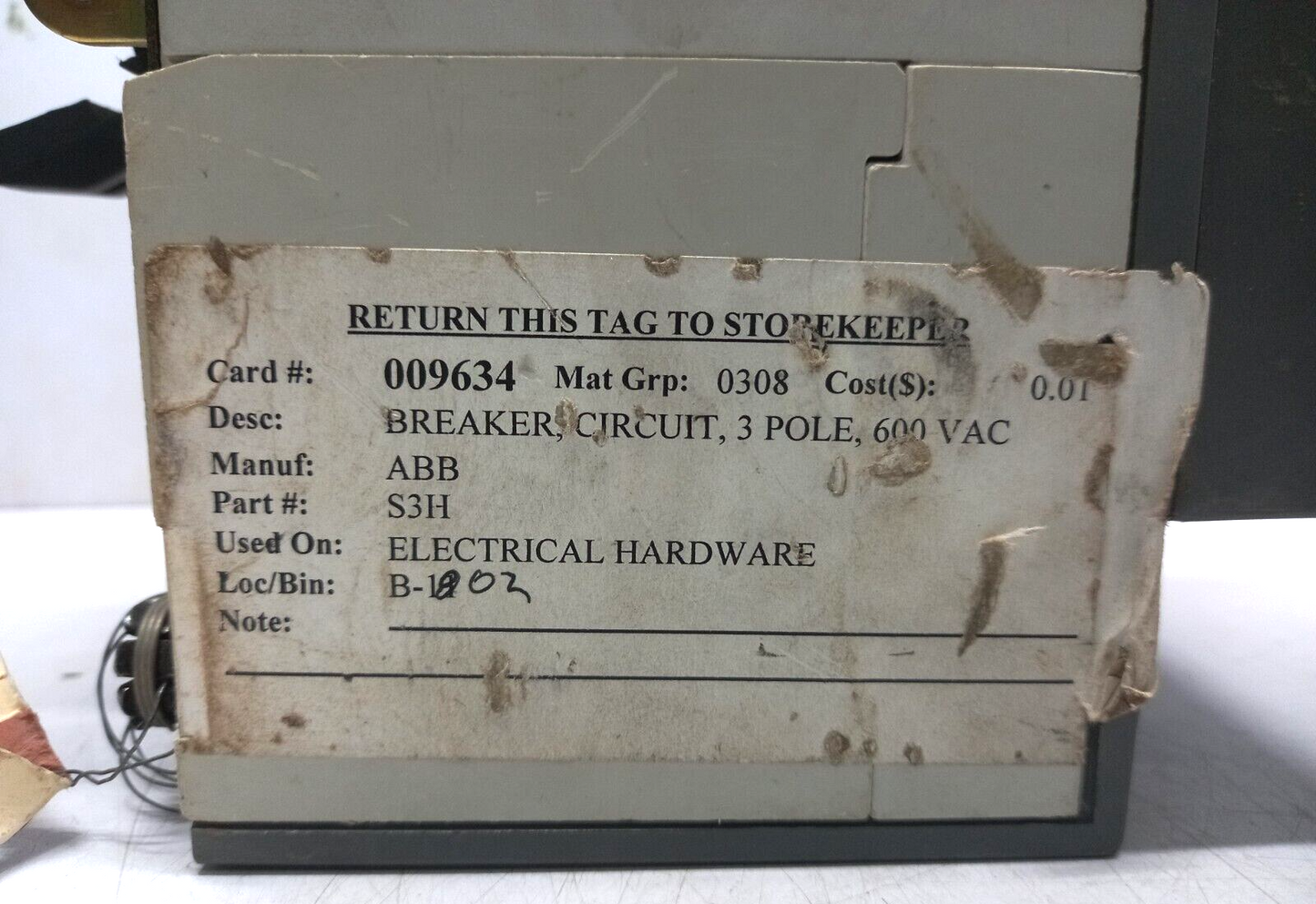 ABB SACE S3 S3H Circuit Breaker 100A 3 Pole 600VAC 600VDC