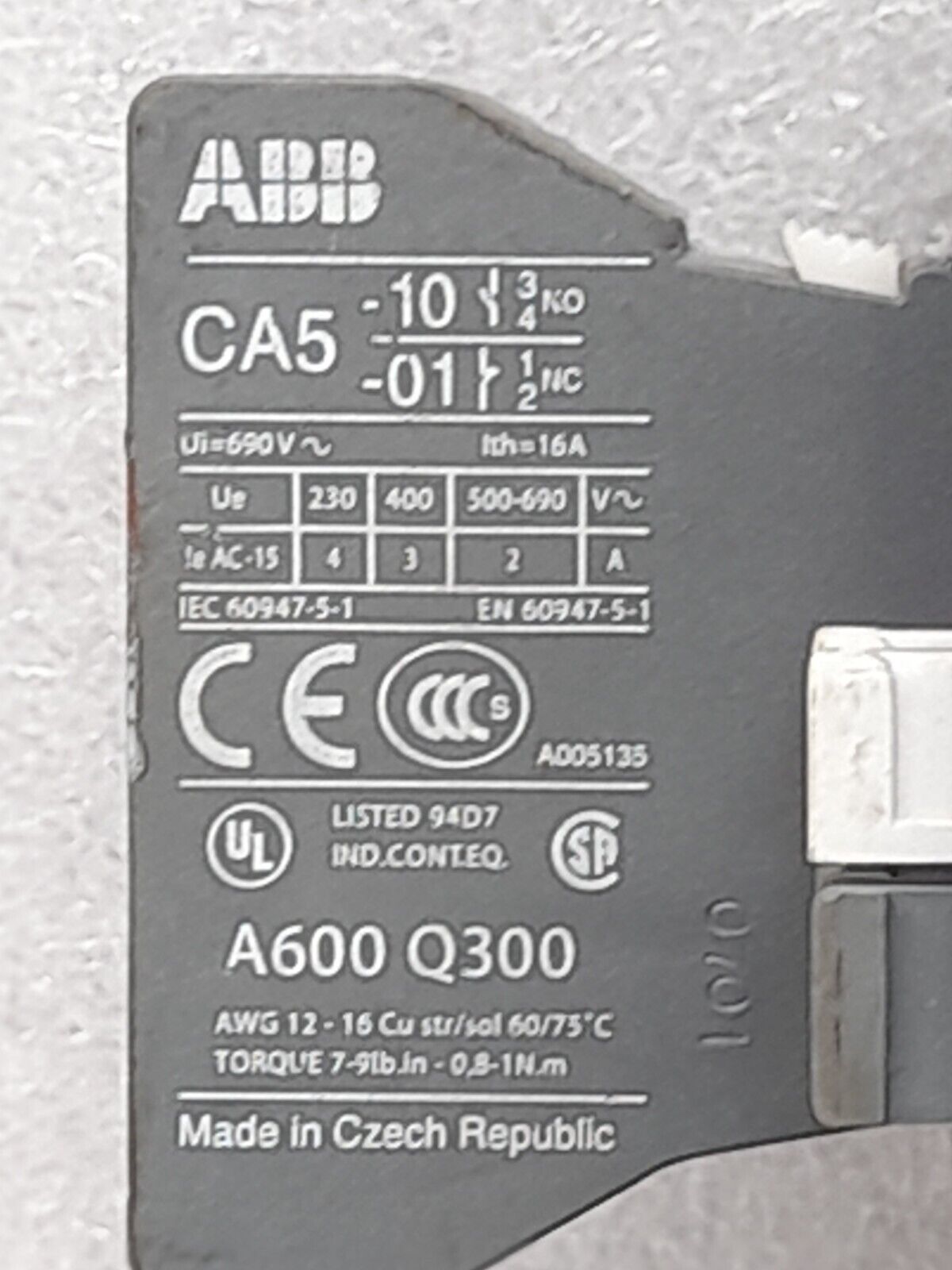 ABB A9-30-10 Contactor R89 110-115V50Hz 115-127V60Hz TA25DU Relay 1.3-1.8A CA5-1