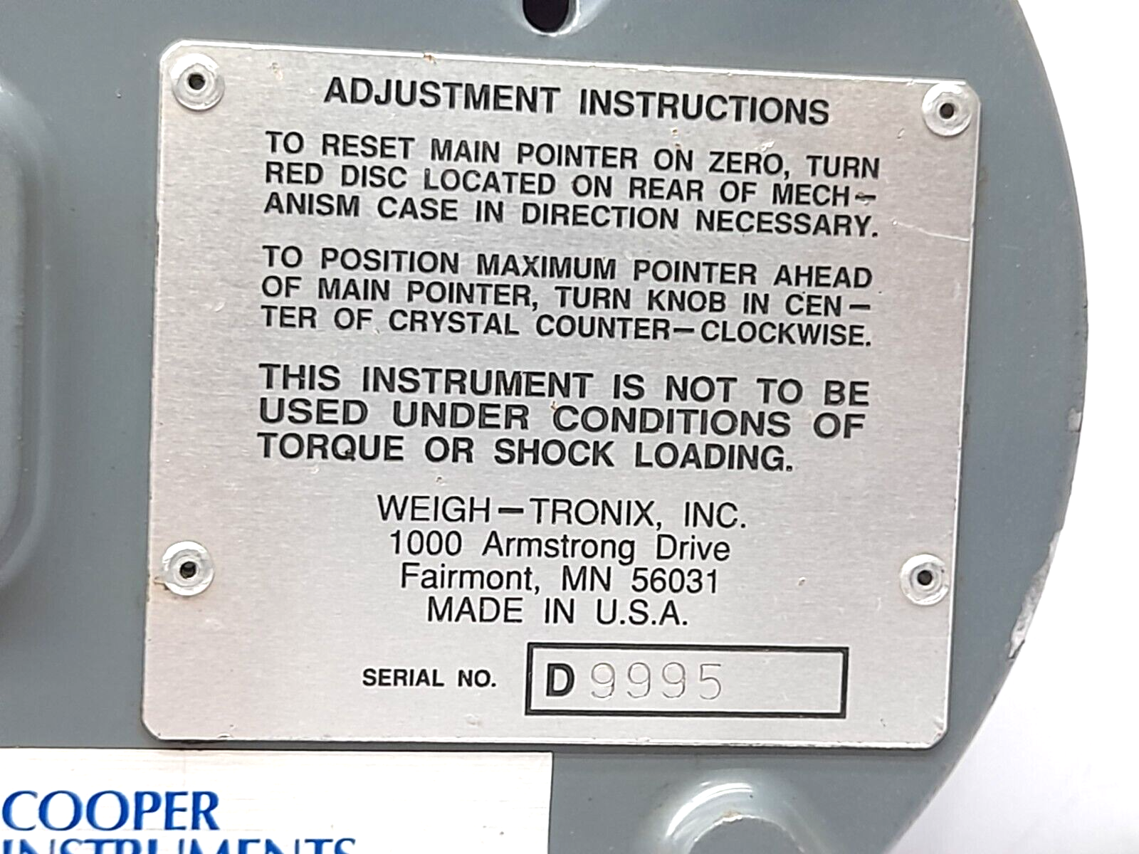 Dillon AP Dynamometer Pat No 3,277,705 Capacity 5000 kg Divisions 50 kg
