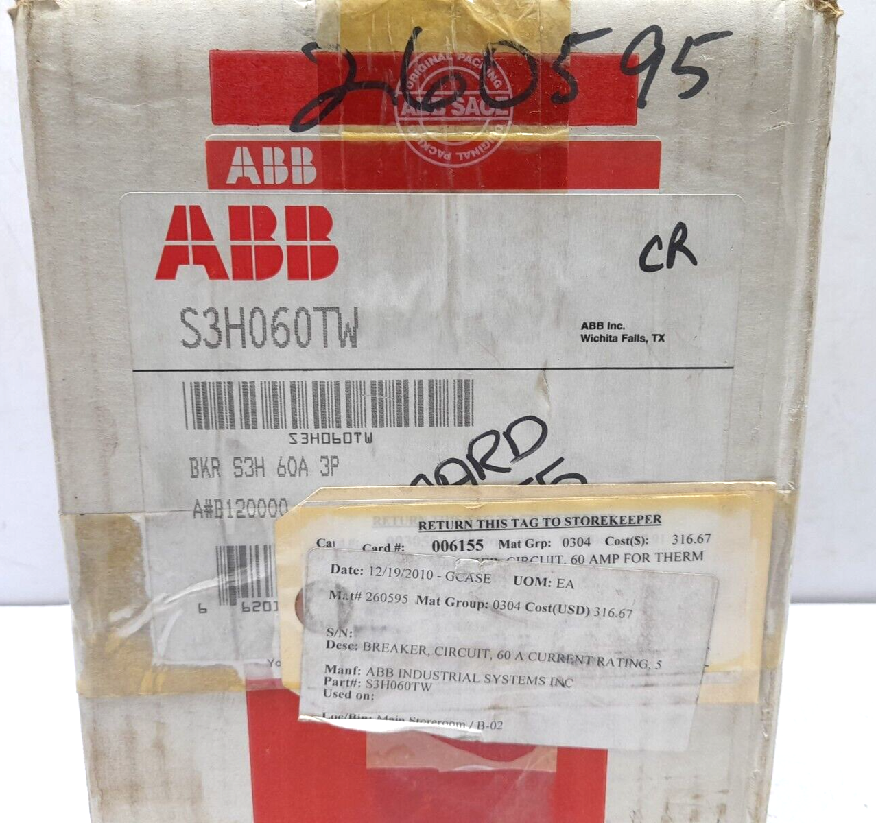 ABB SACE S3 S3H060TW Circuit Breaker S3H 60A BKR S3H 60A 3P