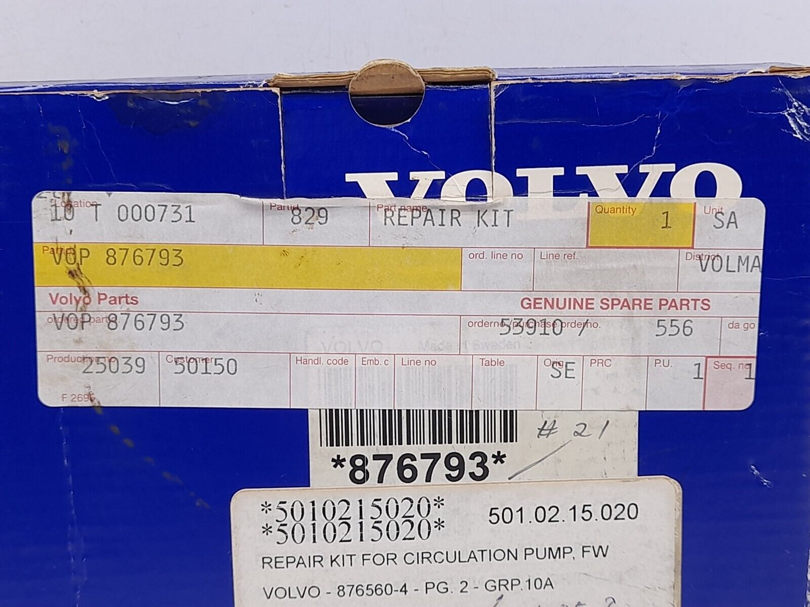 Volvo 876560-4 Repair Kit For Circulation Pump FW VOP 876793