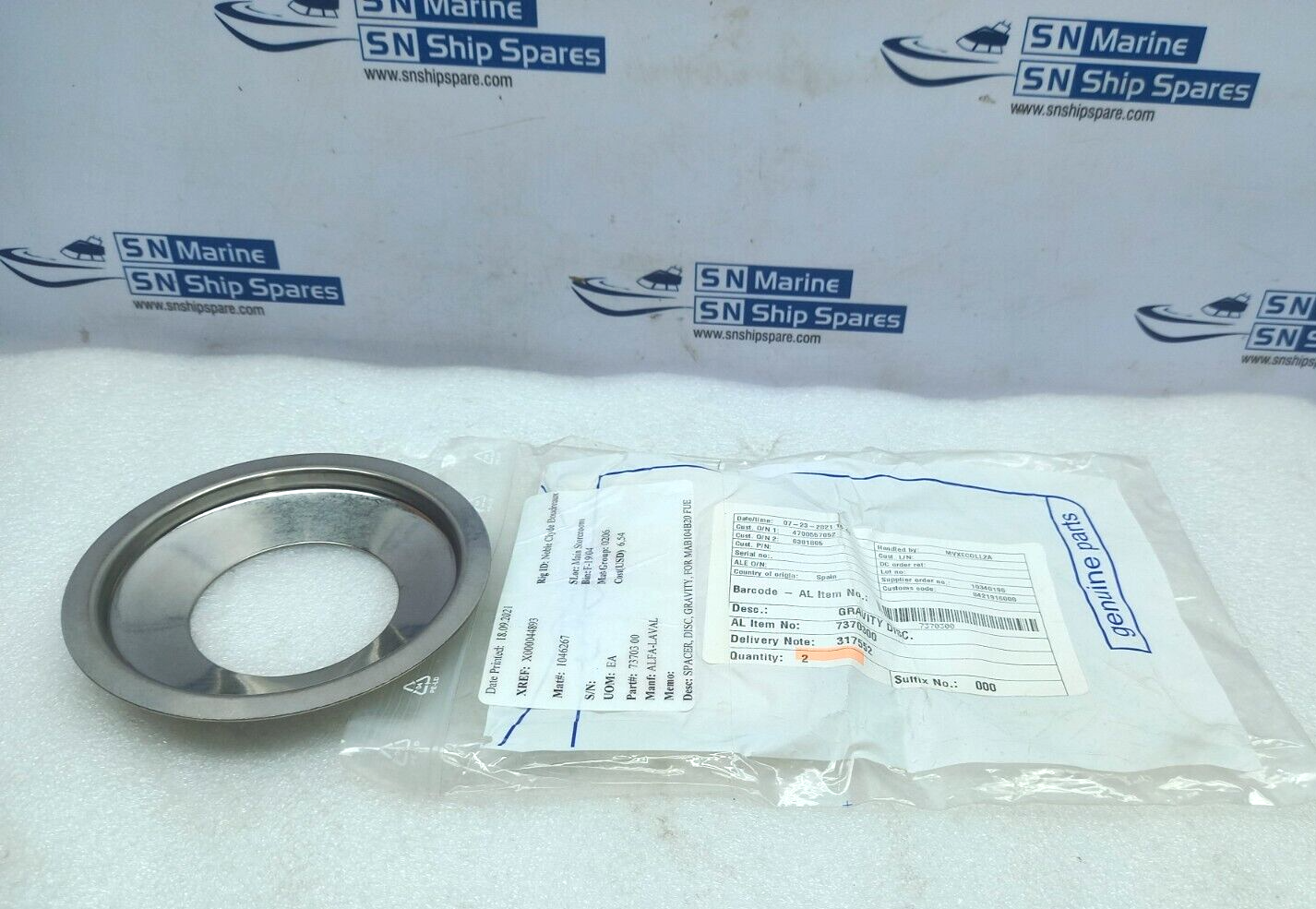 Alfa-Laval 73703 00 Gravity Disc Spacer 2PCs In Lot