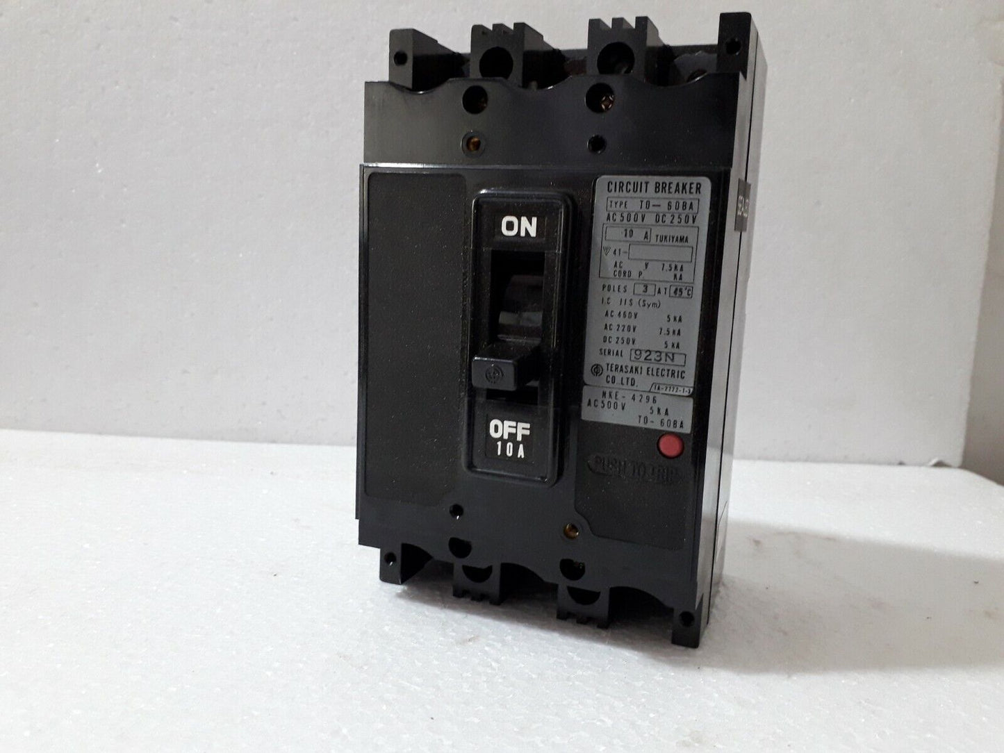 Terasaki TO-60BA 3Pole 10A AC500V DC250V Circuit Breaker On/Off Switch