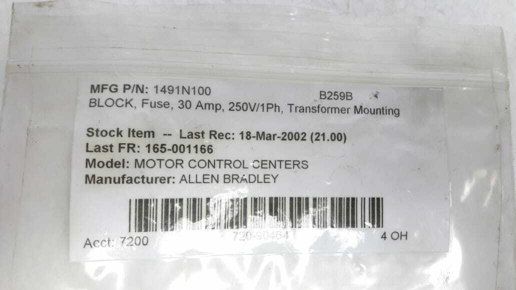 Allen Bradley 1491-N100 Ser A Fuse Block 1491N100 4-Pcs Lot Sale