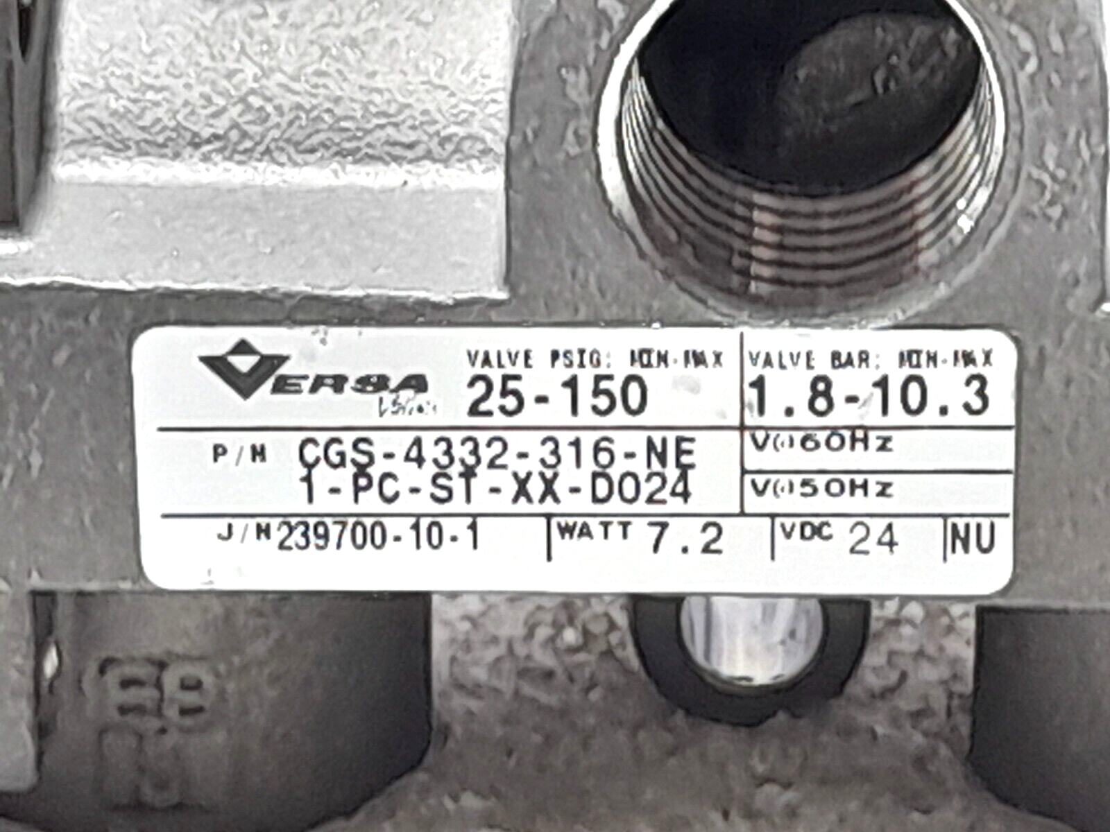 Versa CGS-4332-316-NE1-PC-ST-XX-D024 Four Way Valve 24VDC 7.2W
