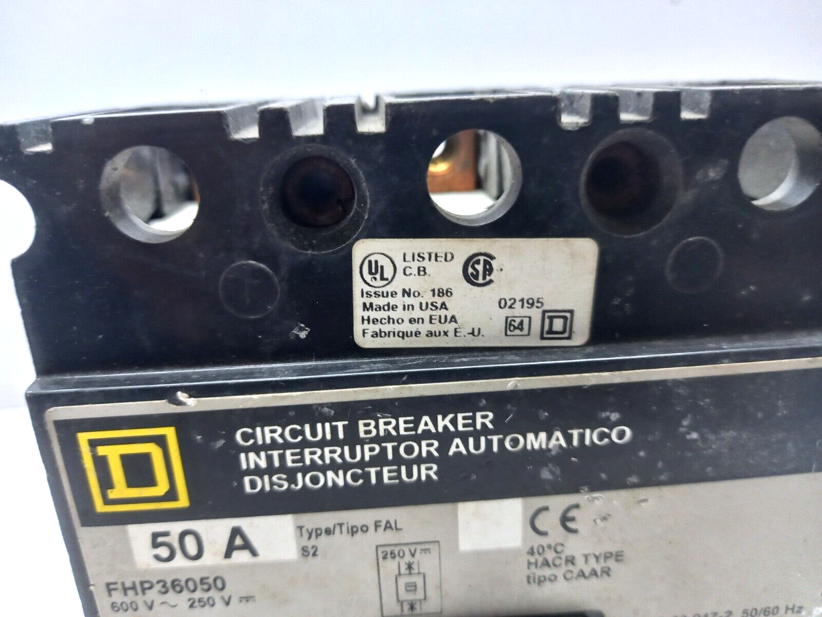 Square D FHP36050 Circuit Breaker 50A 600VAC 250VDC (1)