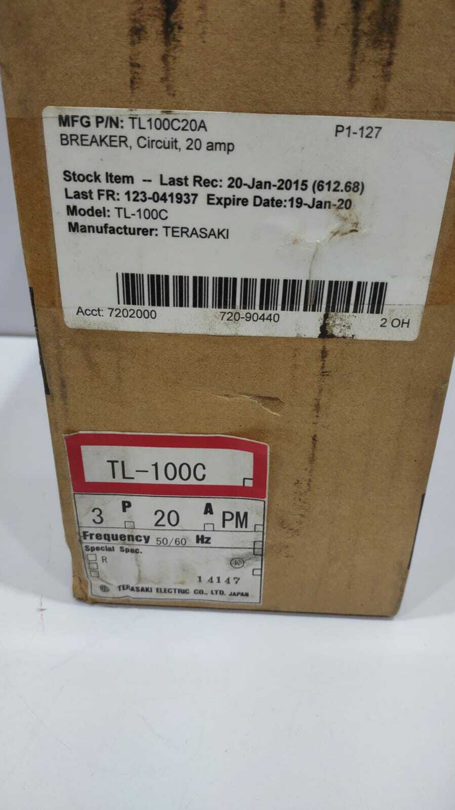 Terasaki TL-100C TemBreak Circuit Breaker 3P 20A PM 50/60Hz / TL100C / TL100C20A