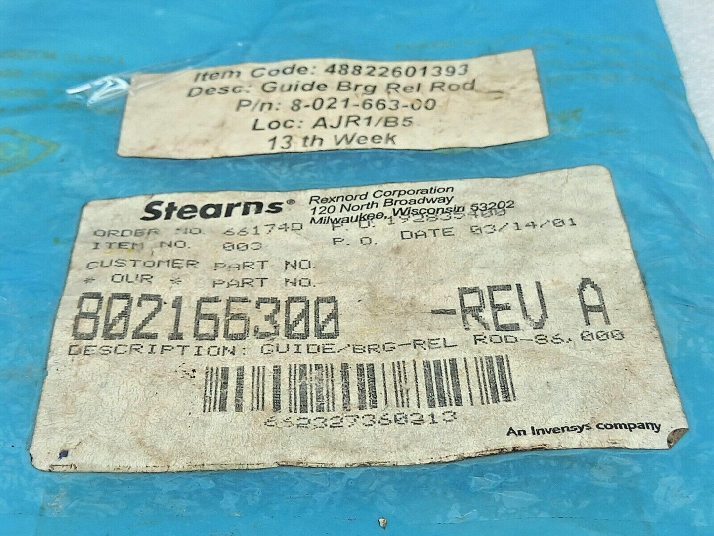 Stearns 802166300 GUIDE/BRG-REL ROD-86 REV A Invensys Company 12PCs In Lot