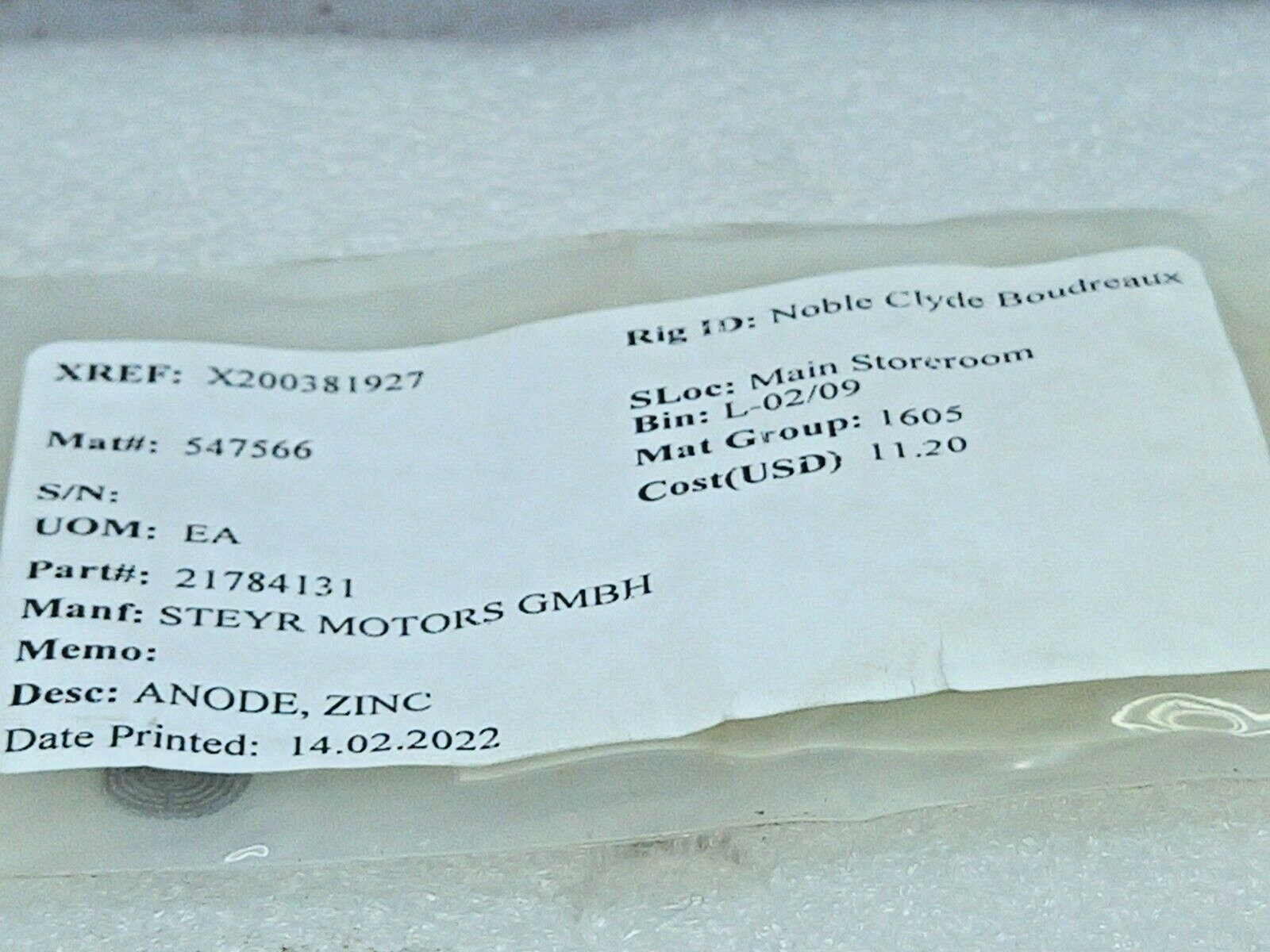 Steyr Motors 21784131 Zinc Anode 2PCs In Lot
