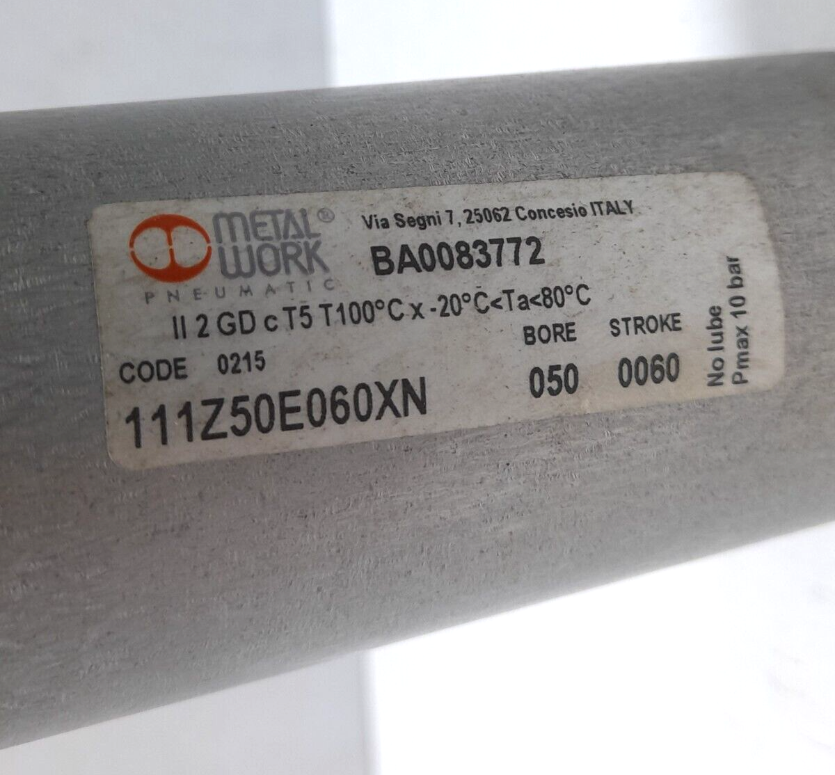 111Z50E060XN Bore 050 Stroke 0060 No Lube Pmax 10 Bar