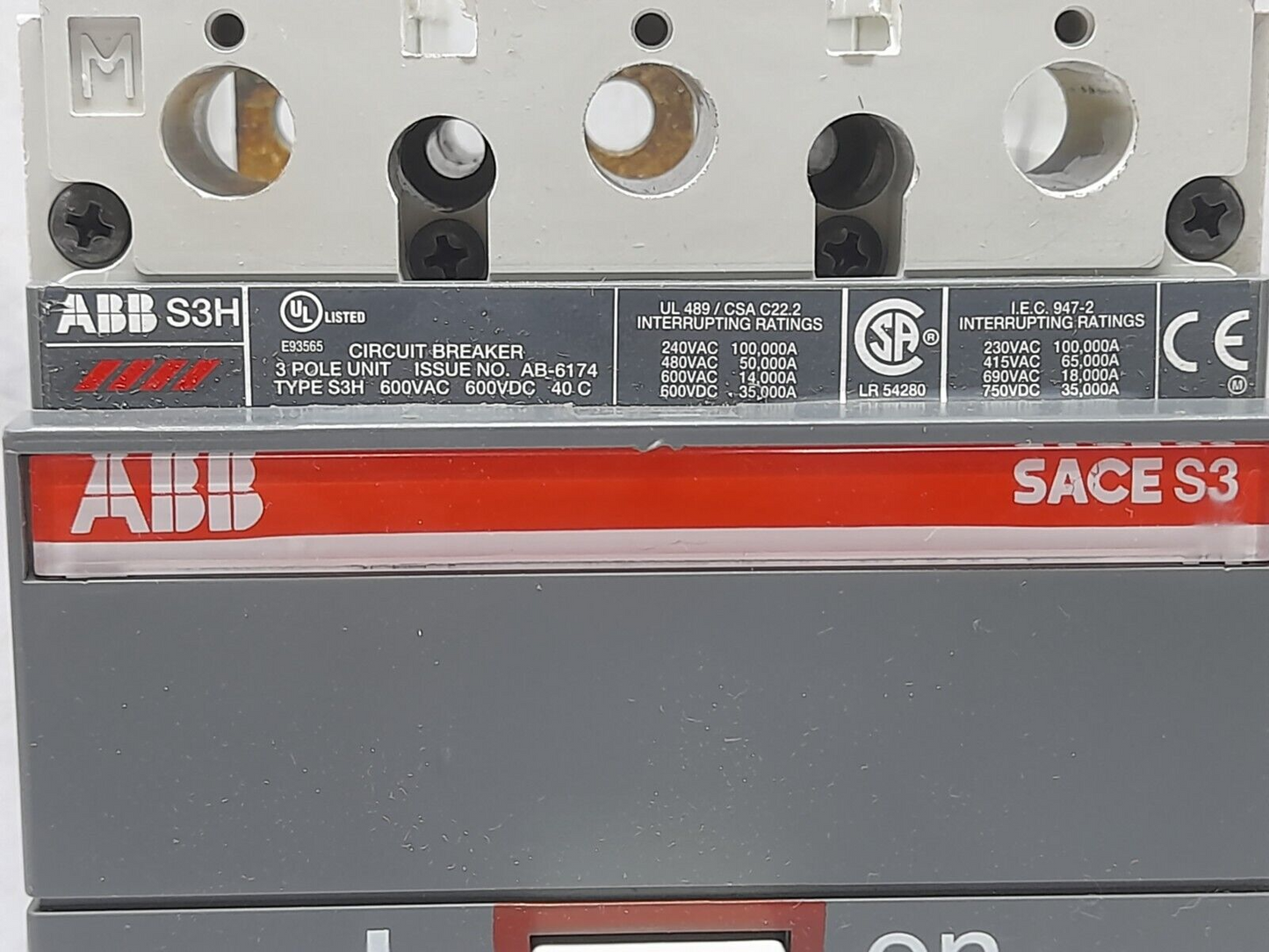 ABB SACE S3 S3H060TW Circuit Breaker S3H 60A BKR S3H 60A 3P