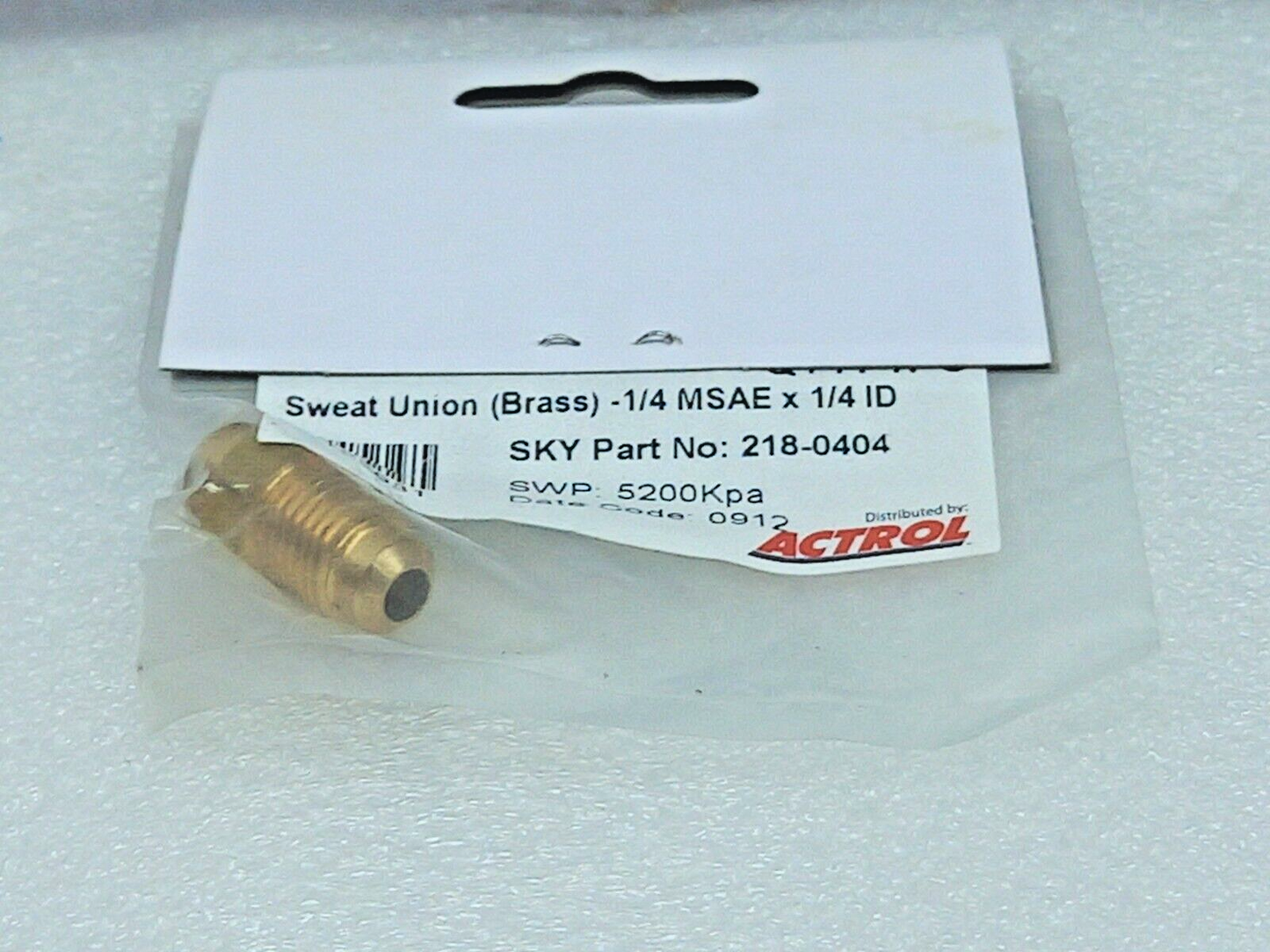 Actrol 218-0404 Sweat Union (Brass)-1/4 MSAE x 1/4ID 5PCs In Lot