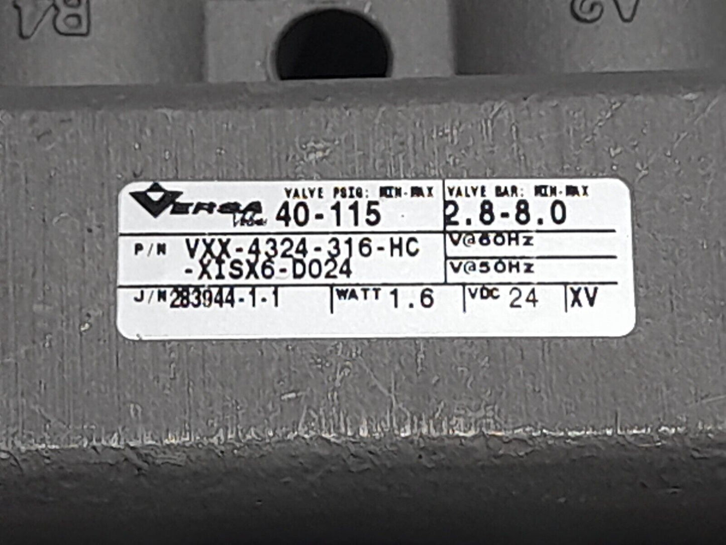 Versa VXX-4324-316-HC-XISX6-D024 Four Way Valve 24VDC 1.6W NOV 223050 Solenoid V