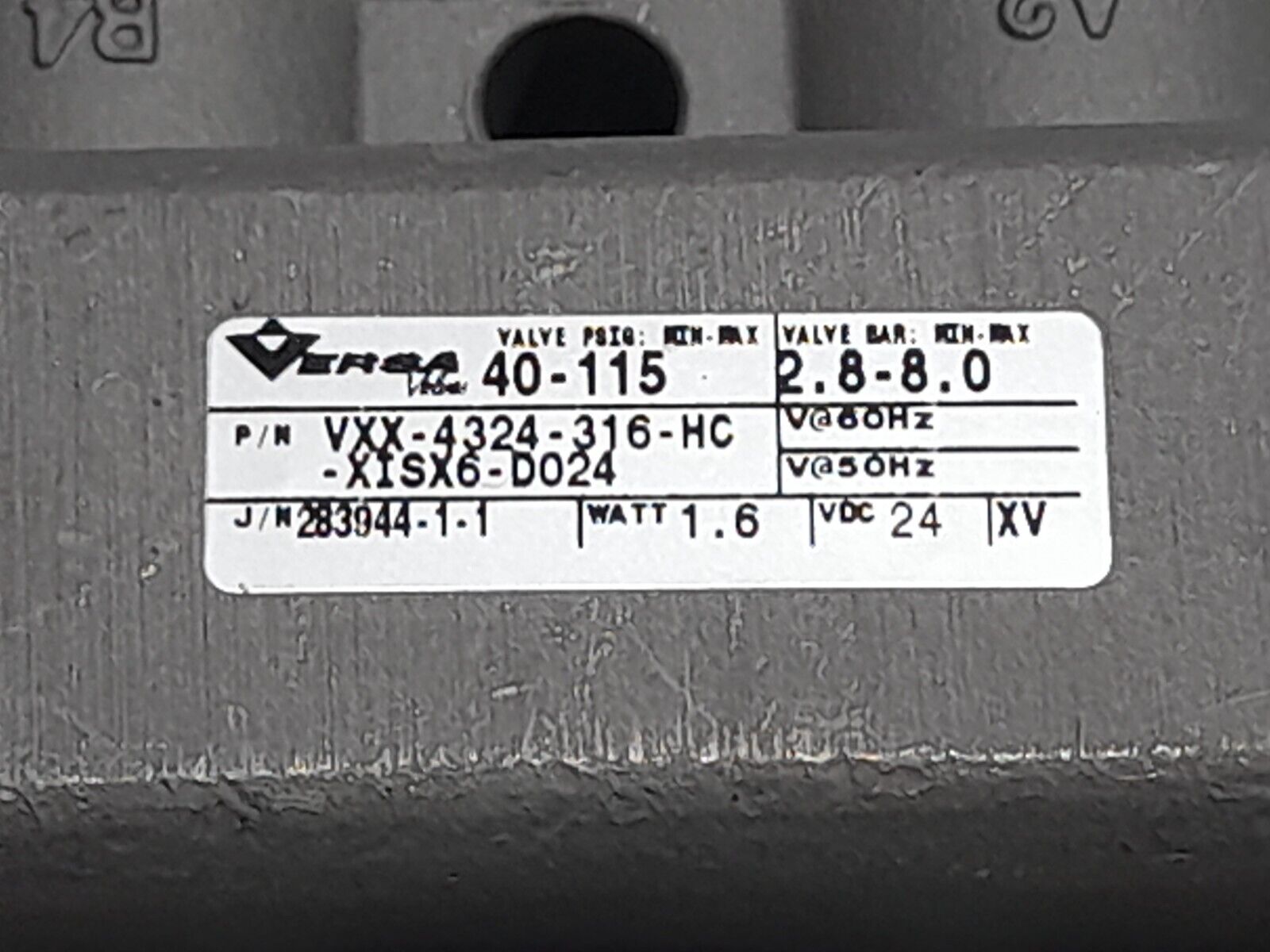 Versa VXX-4324-316-HC-XISX6-D024 Four Way Valve 24VDC 1.6W NOV 223050 Solenoid V