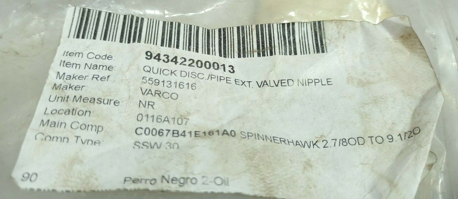 Varco 559131616 Quick Disc /Pipe Ext. Valved Nipple
