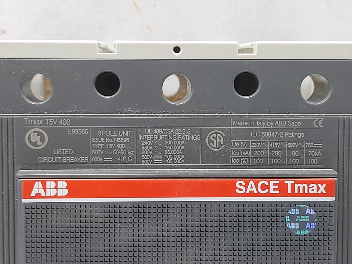 ABB SACE Tmax T5V400CW Circuit Breaker Tmax T5V 400 In = 400A