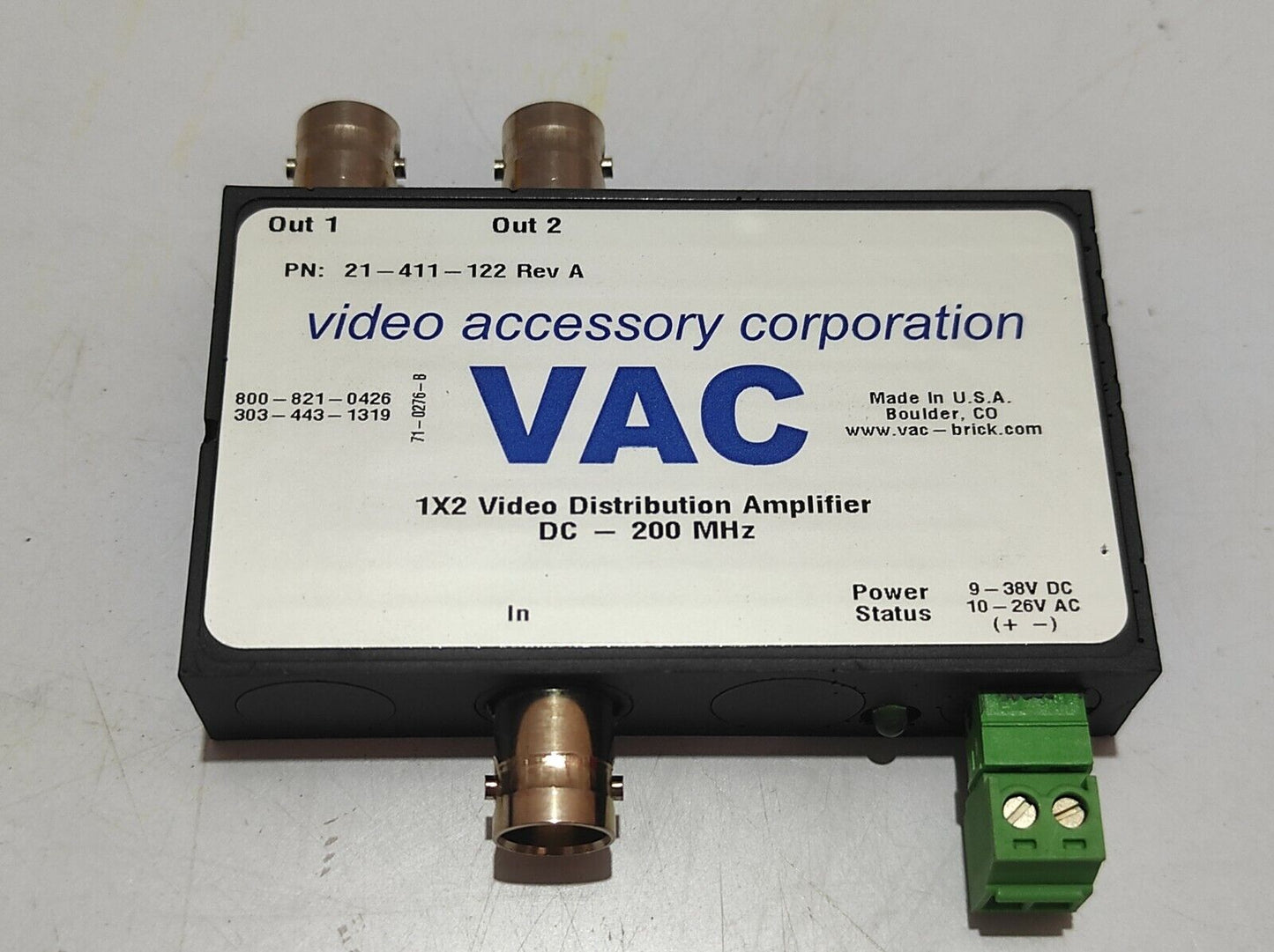VAC 21-411-122 Rev A 1X2 Video Distribution Amplifier