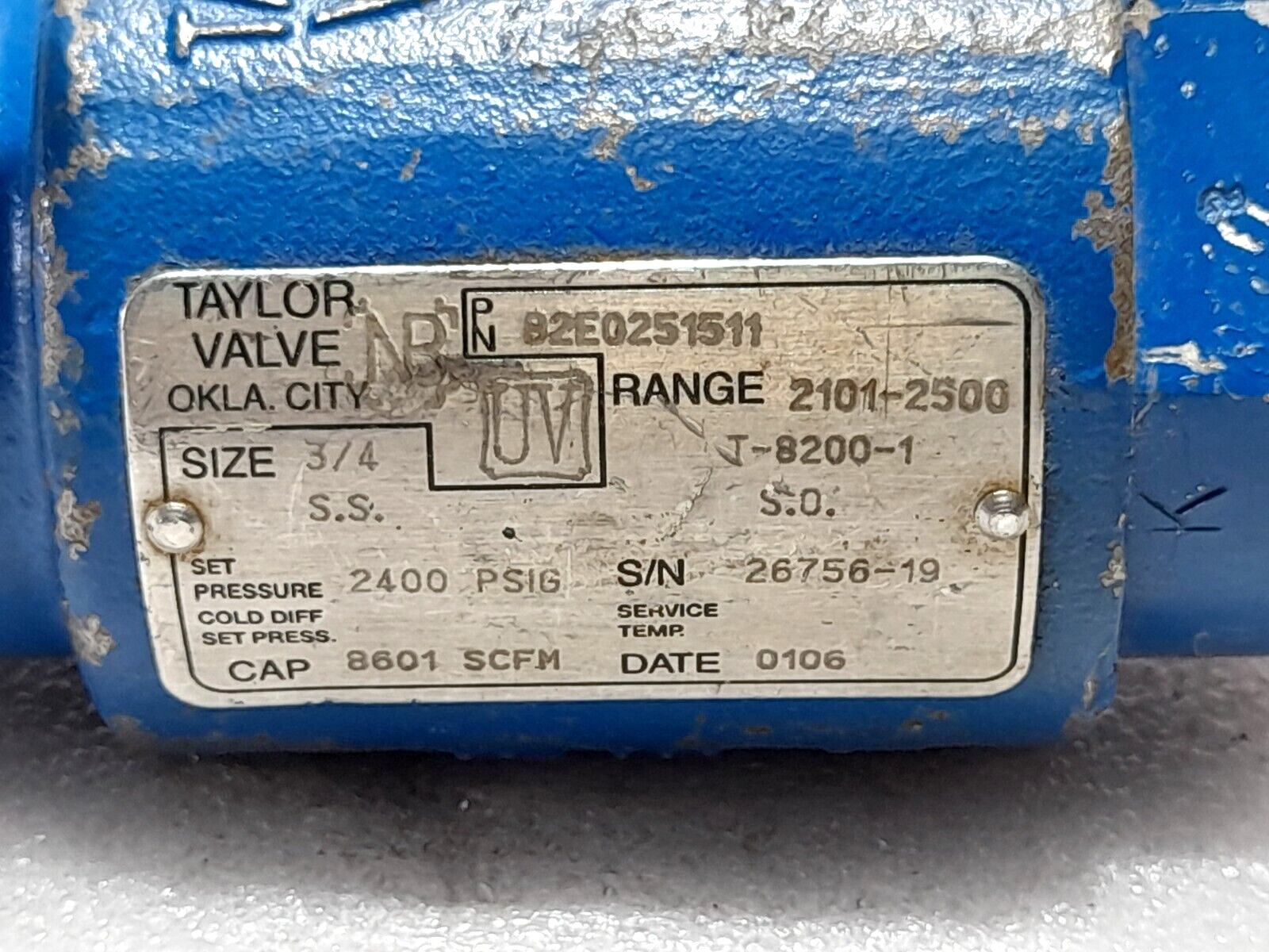Taylor 82E0251511 T3 Energy 8200 Pressure Relief Valve 82E0251515 Set 2400 PSIG