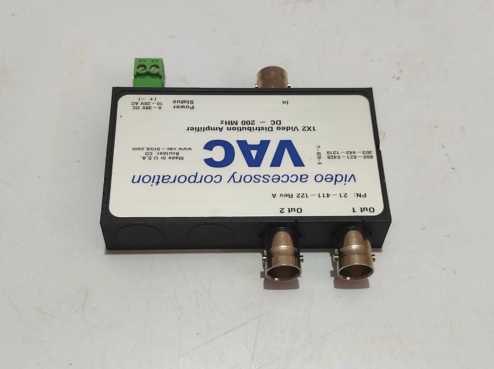 VAC 21-411-122 Rev A 1X2 Video Distribution Amplifier