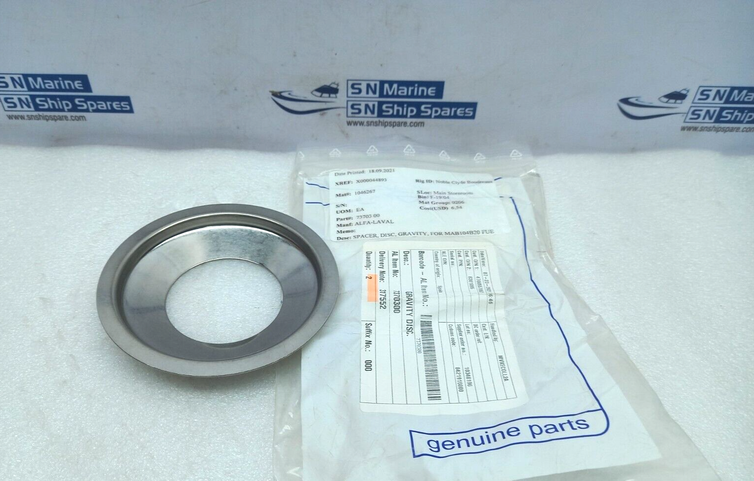 Alfa-Laval 73703 00 Gravity Disc Spacer 2PCs In Lot