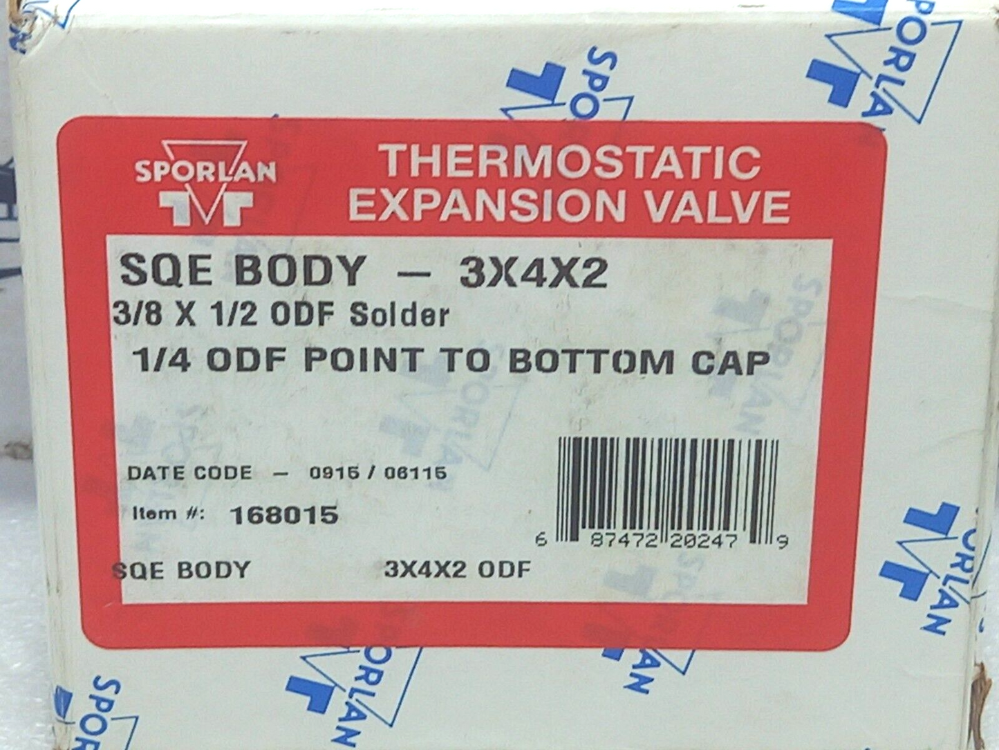 Sporlan SQE Body 3x4x2 168015 Thermostatic Expansion Valve 3/8 x 1/2 ODF Solder