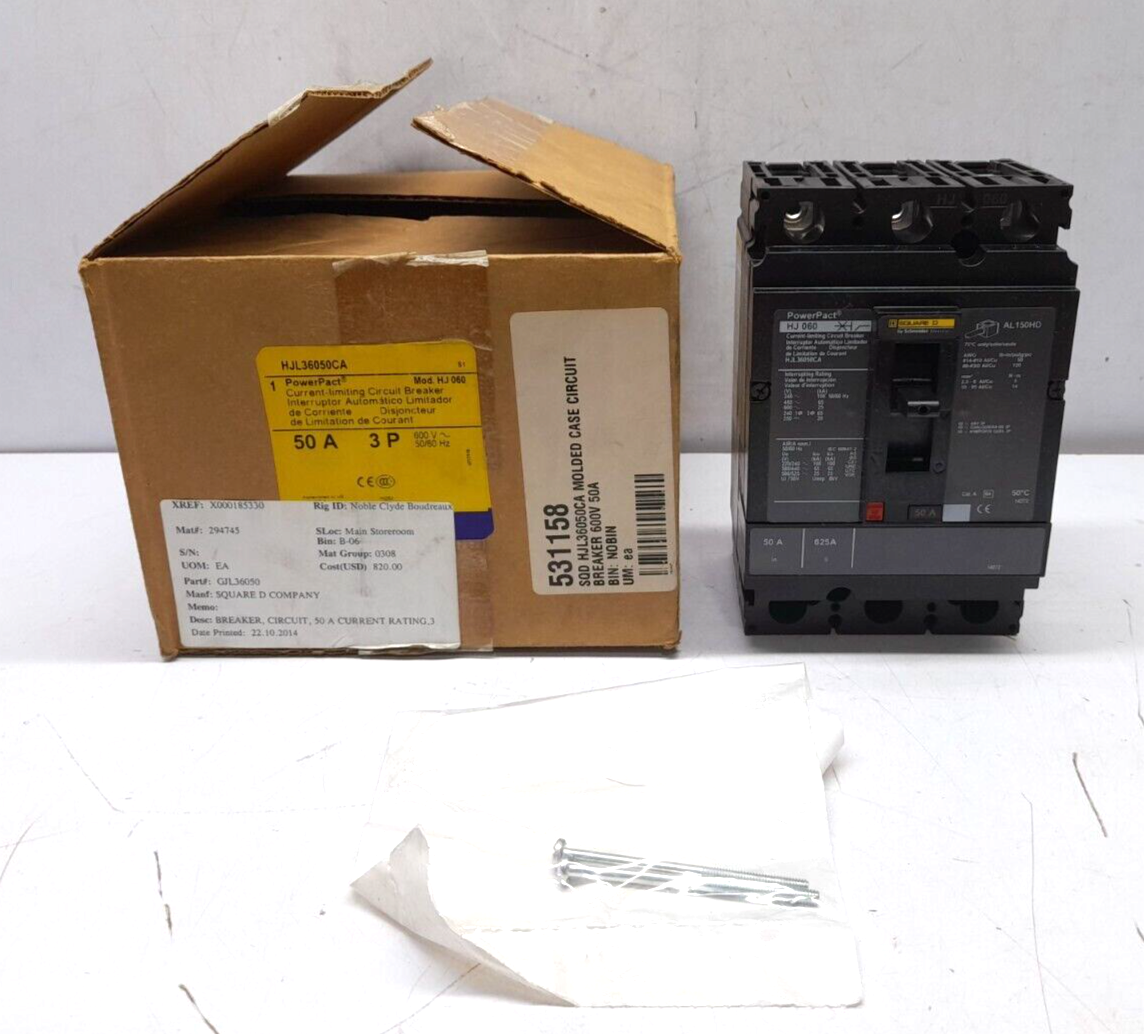 Square D HJL36050CA PowerPact Current Limiting Circuit Breaker Mod. HJ 060 50A