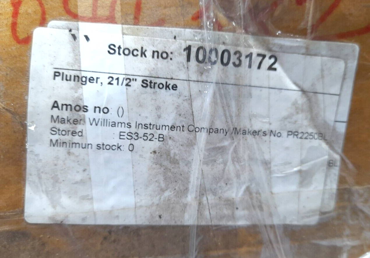 Williams Instruments PR2250BL Plunger 21/2” Stroke