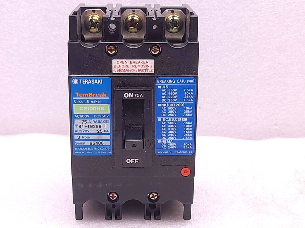 Terasaki XS100NS Circuit Breaker 75A 3P 600Vdc 250Vdc 21Ka