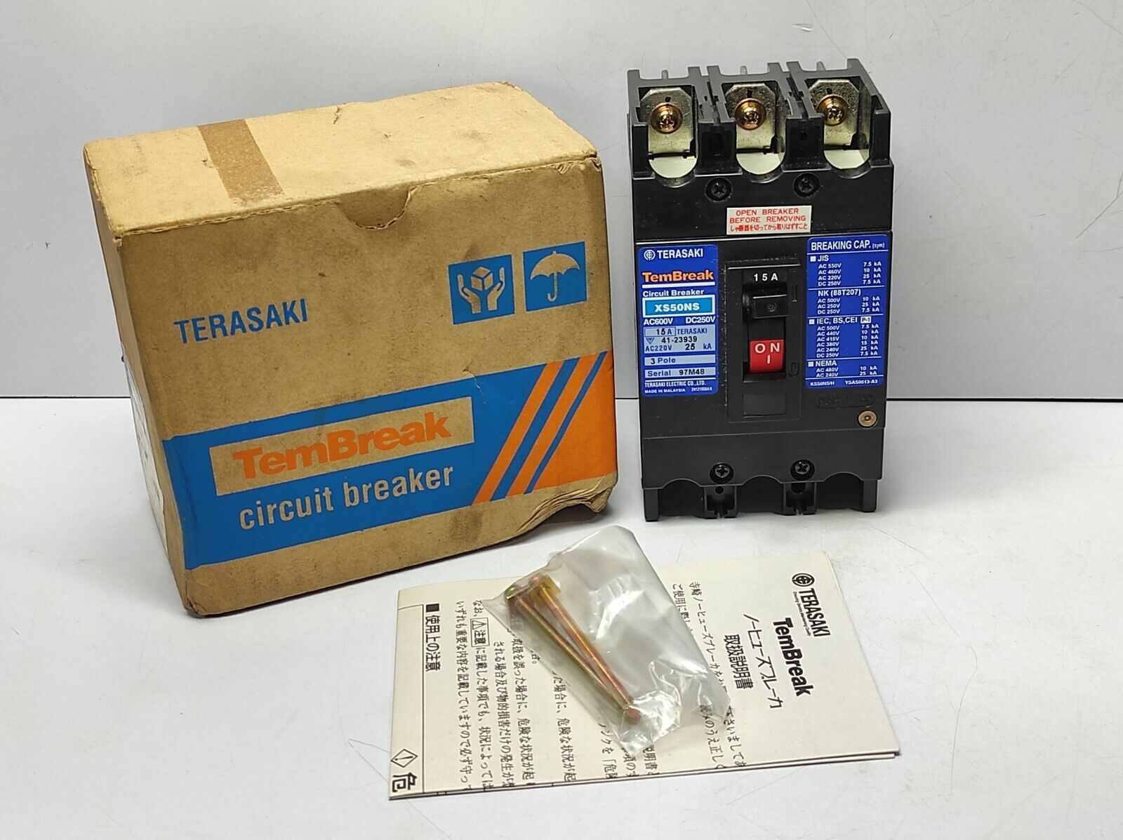 Terasaki XS50NSp TemBreak Ciruit Breaker 3P 15A PM Special Spec. K / XS50NS