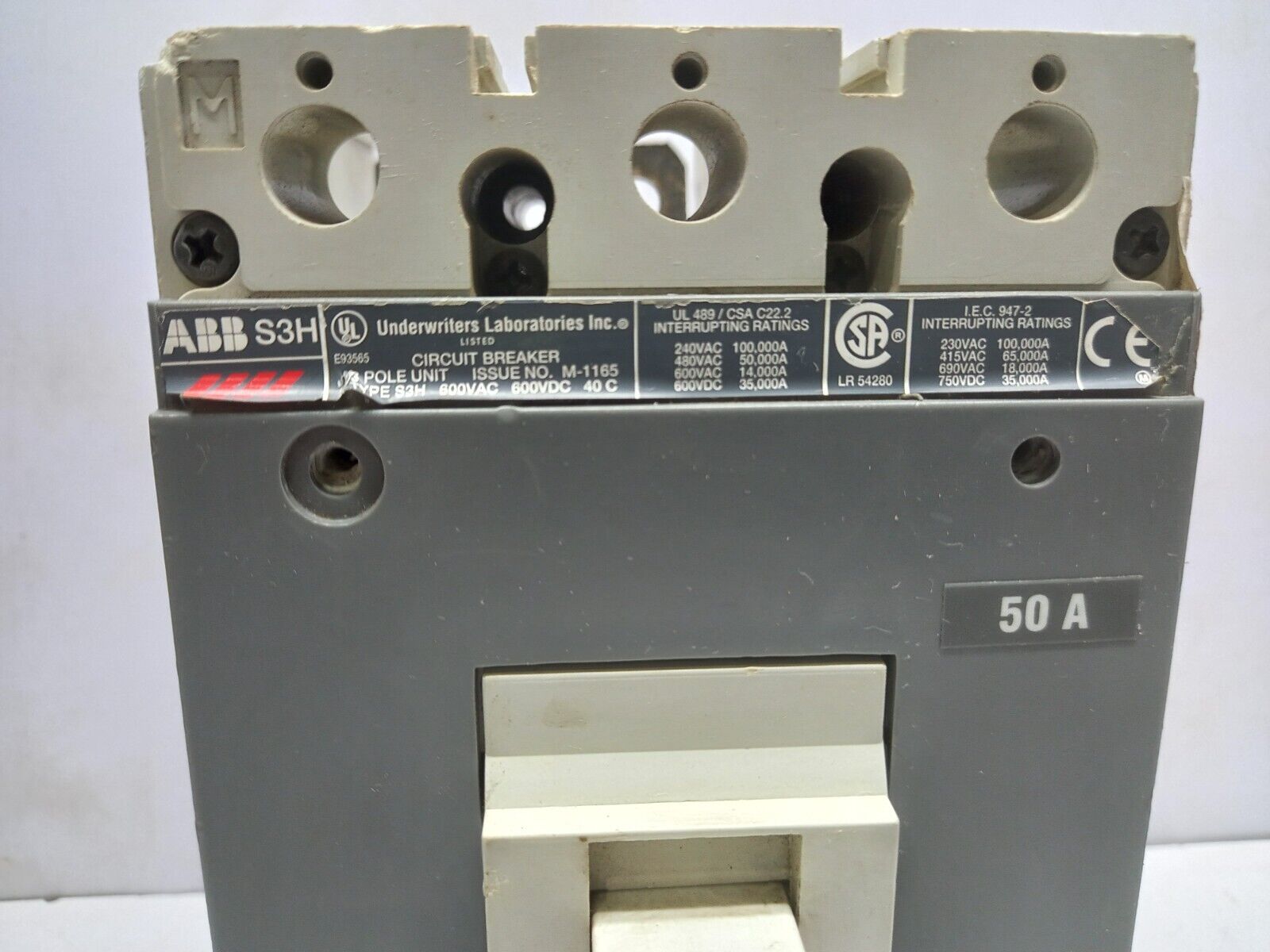 ABB S3H Circuit Breaker 50A 3P 600VAC 600VDC