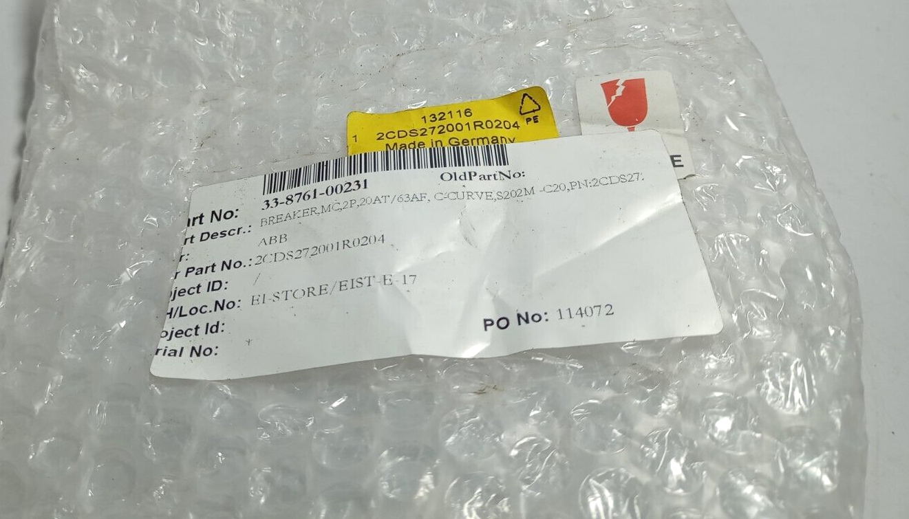 ABB S202M-C20 Circuit Breaker / 2CDS272001R0204 / S202MC20