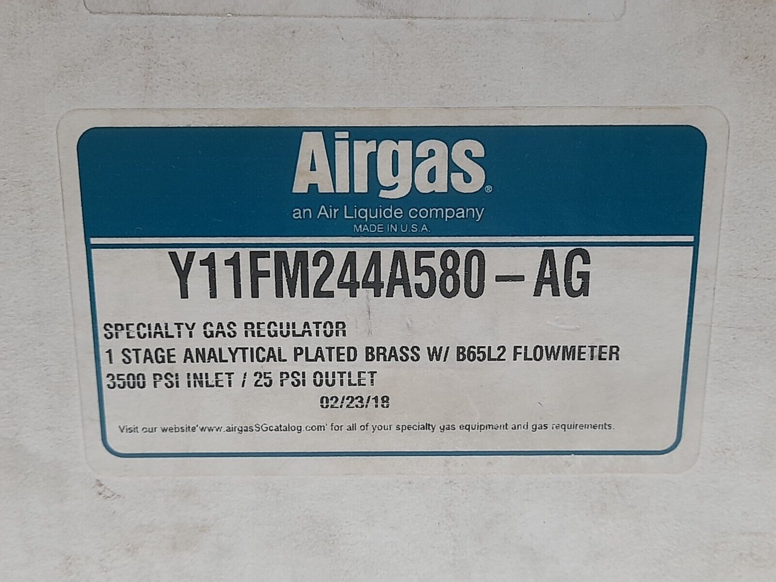 Airgas Y11FM244A580-AG Specialty Gas Regulator Y11-244A PMR1-012639 Flowmeter
