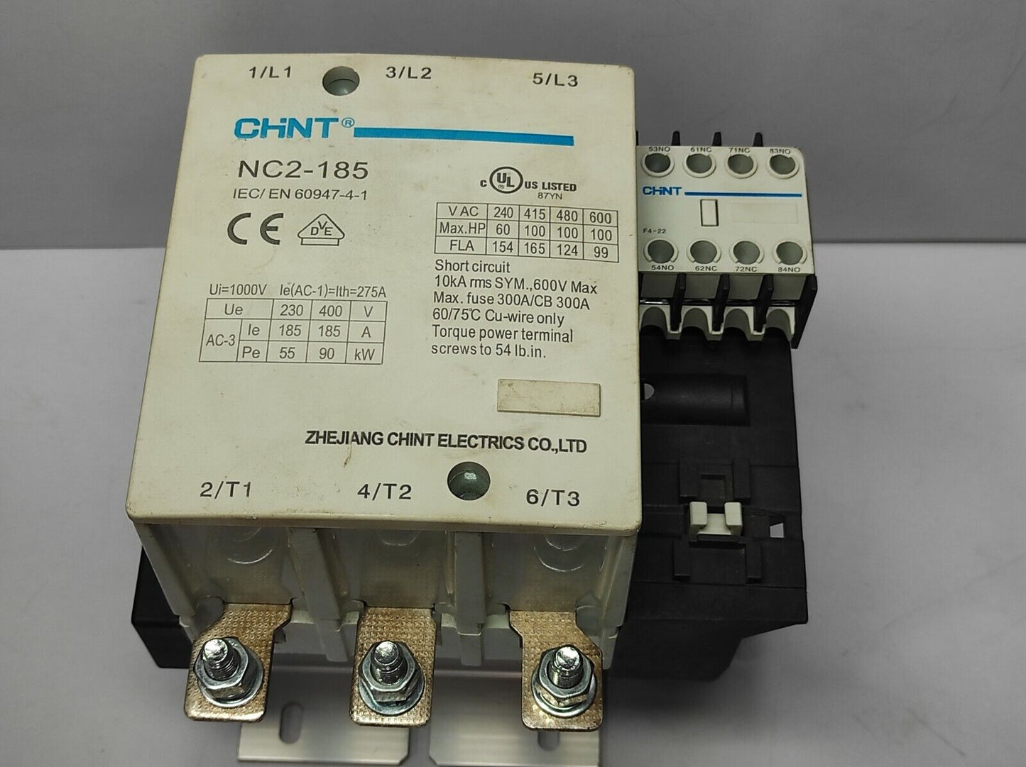 Chint NC2-185 Contactor Ui 1000V Ith 275A Chint FA-22 FG 230 50/60Hz