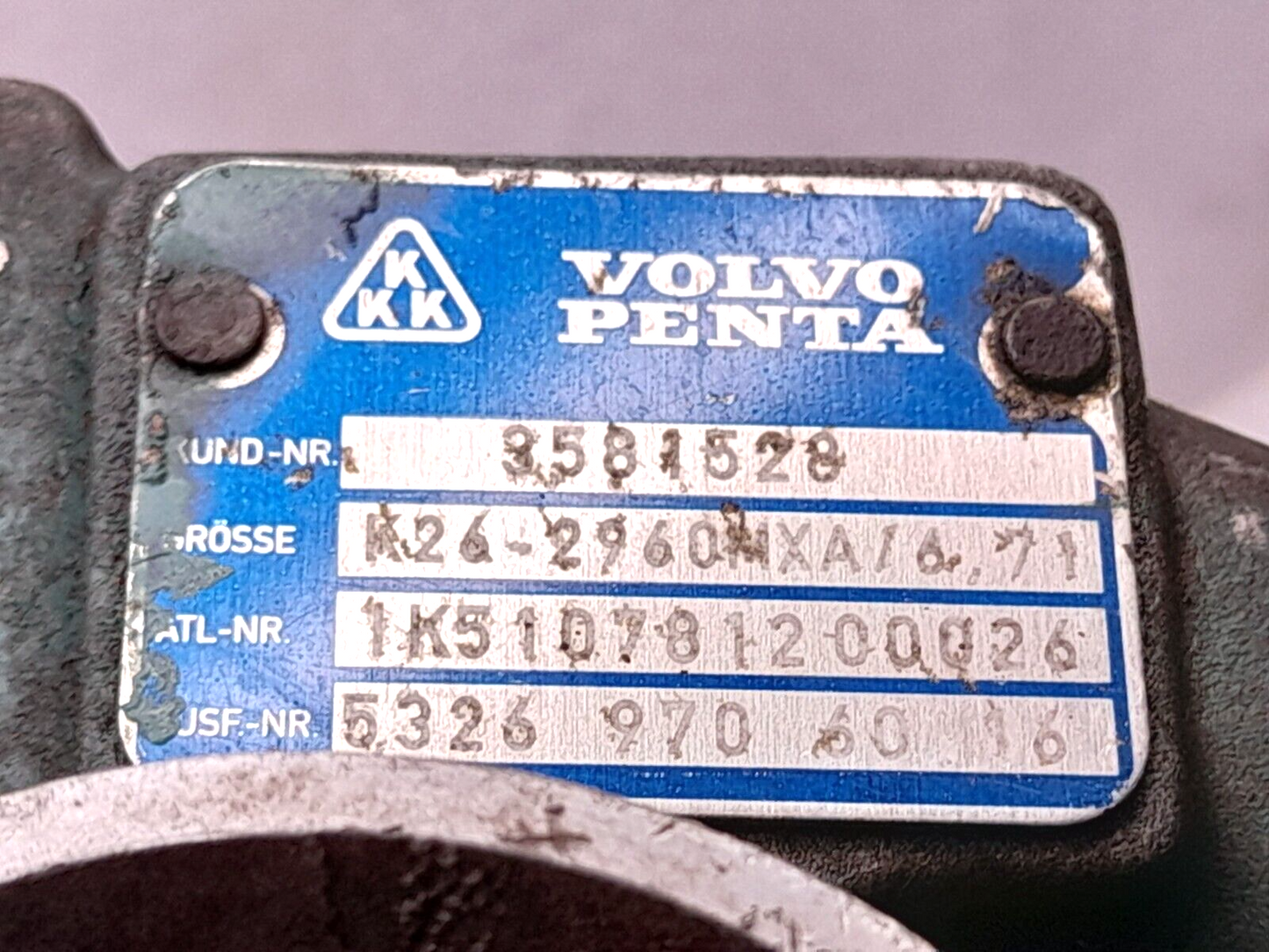 Volvo Penta 3581528 Turbocharger K26-2960MXA/6.71 / 5326 970 6016 /5327 101 5270