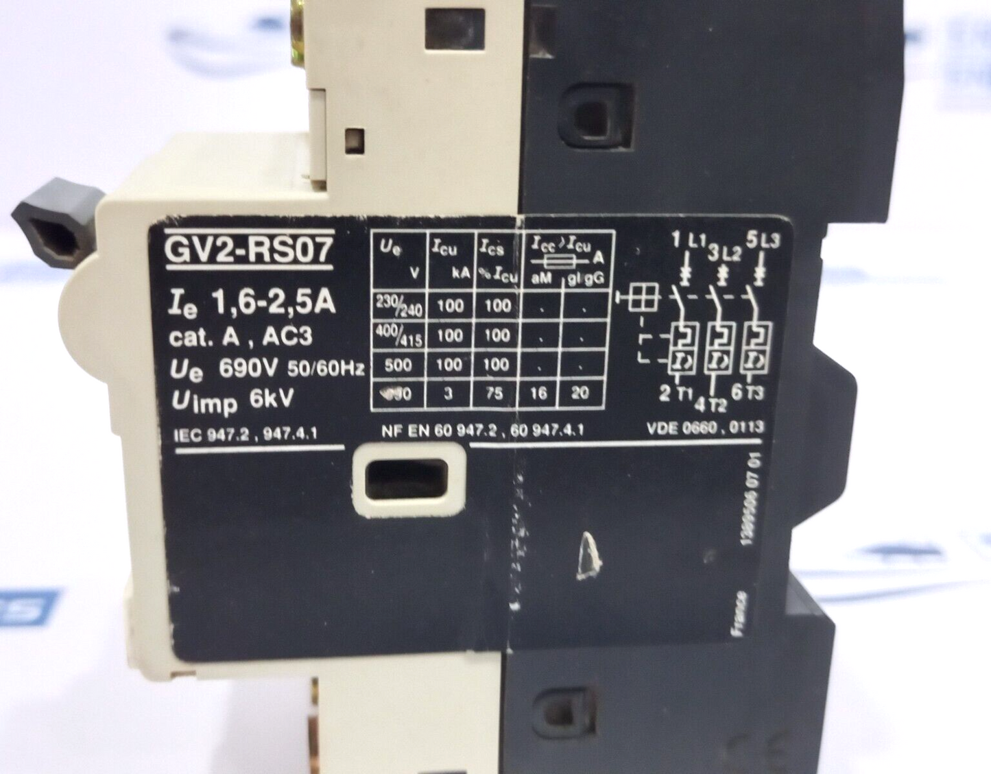 Telemecanique GV2-RS07 Motor Circuit Breaker AC 230V 100kA AC 415V kA 1.6-2.5A