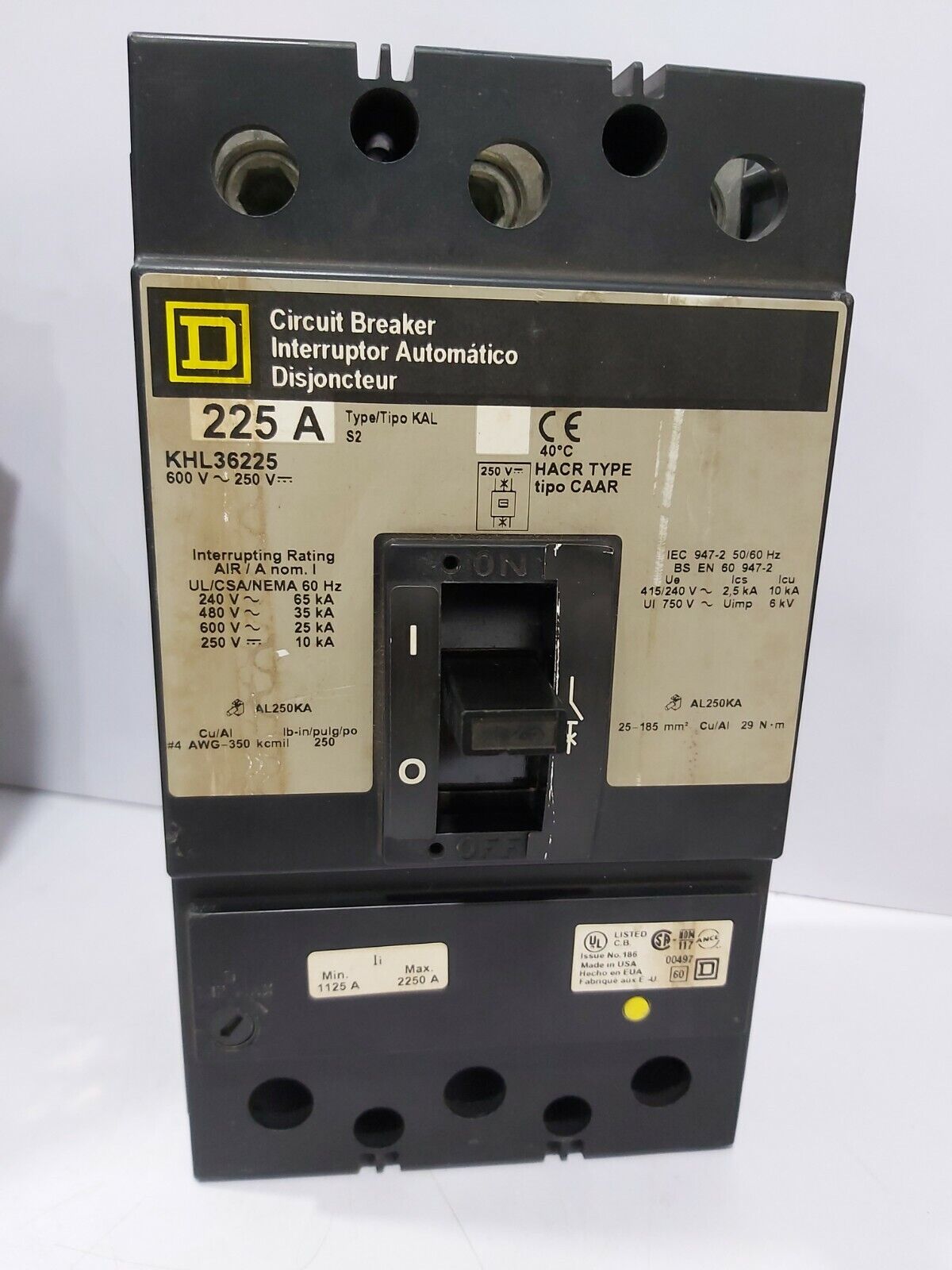 Square D KHL36225 Circuit Breaker  225A  