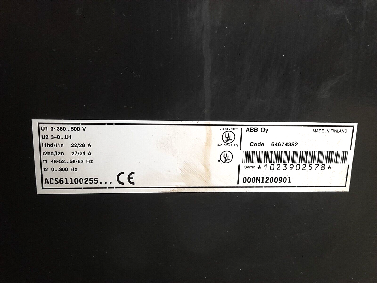 ABB ACS600 ACS61100255 000M1200901 AC Drive ACS61100255000M1200901 Code 64674382