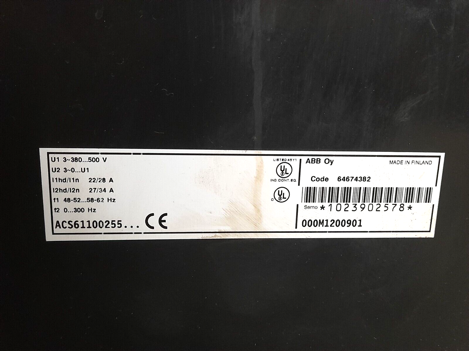 ABB ACS600 ACS61100255 000M1200901 AC Drive ACS61100255000M1200901 Code 64674382