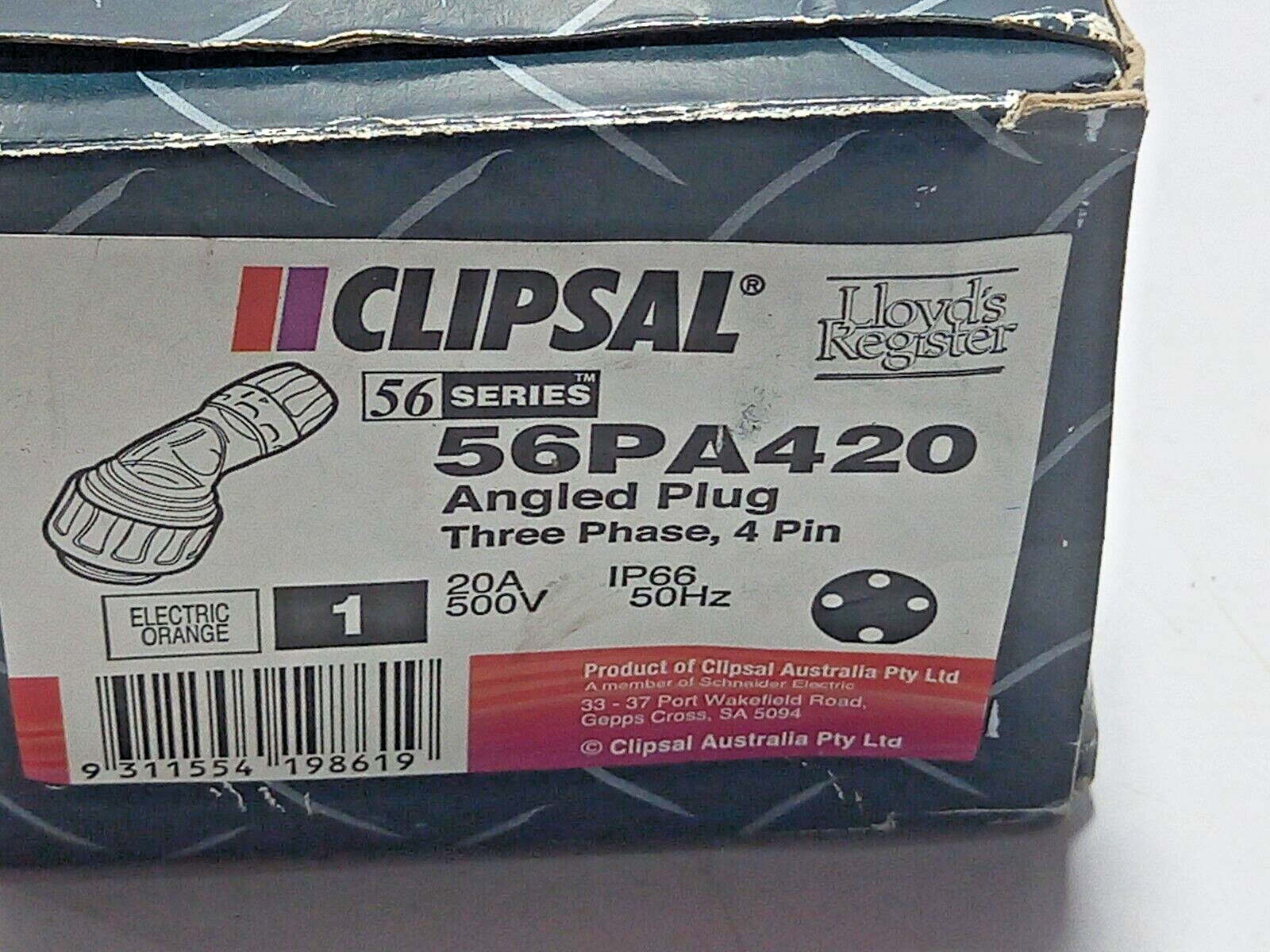 Clipsal 56PA420 Angled Plug / Three Phase, 4 Pin / 20A / 500V 50Hz