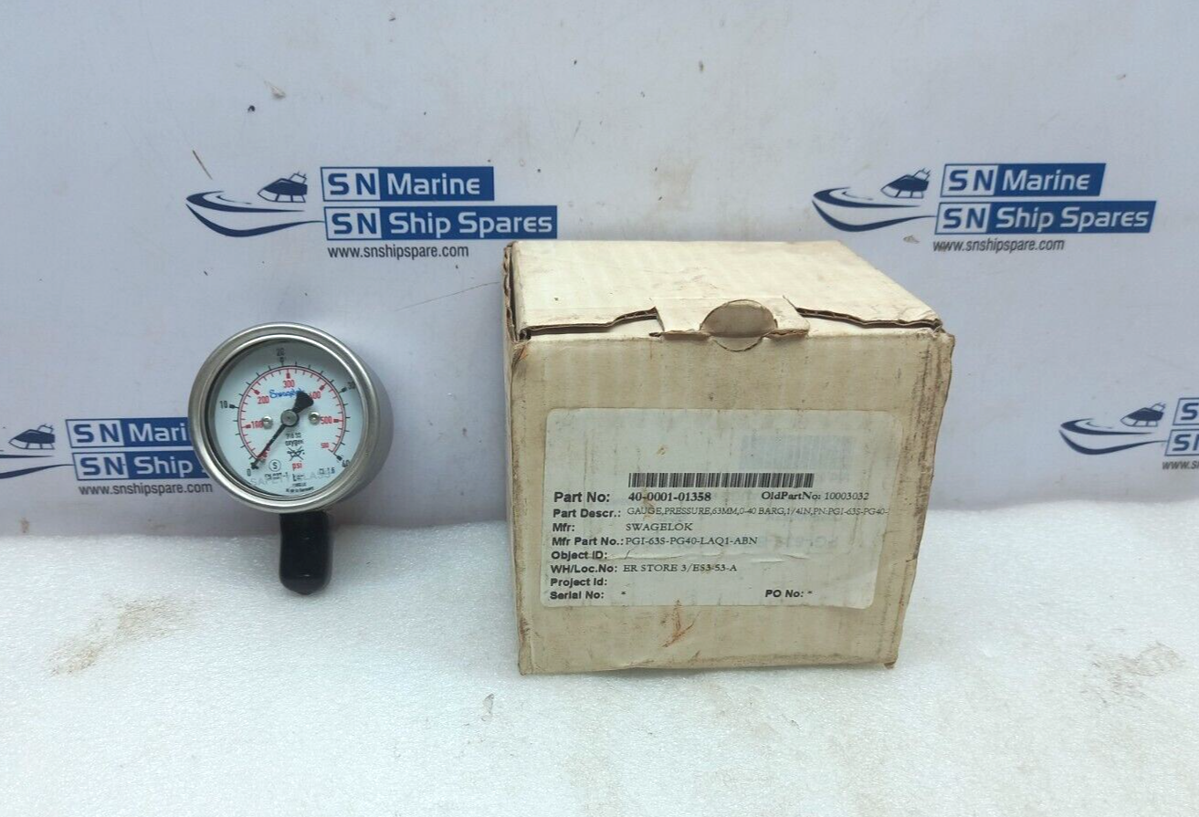 Swagelok PGI-63S-PG40-LAQ1-ABN Pressure Gauge 63MM 0-40Bar 1/4 IN