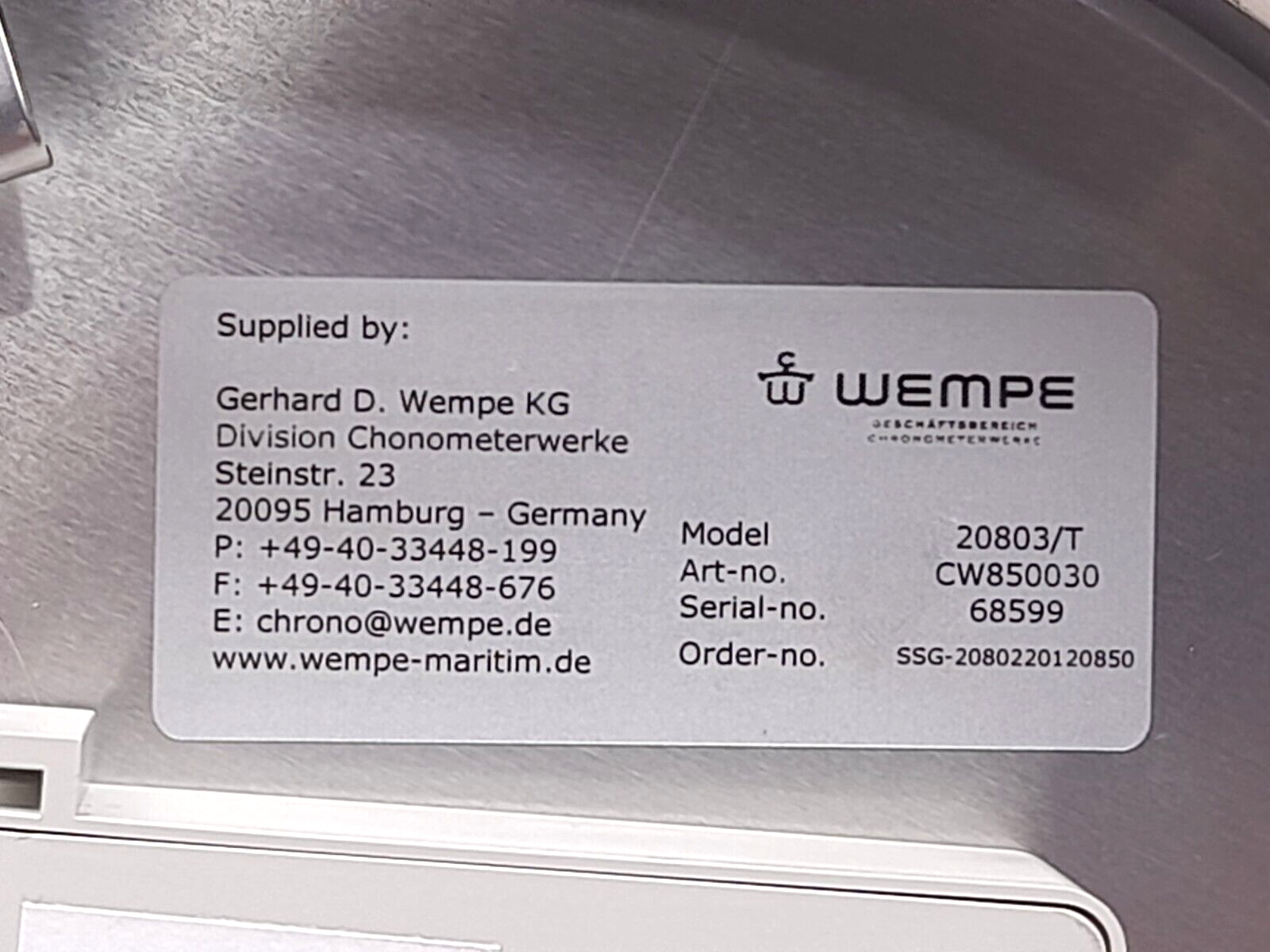 Wempe 20803/T Slave Clock Stainless Steel 200mm CW850030