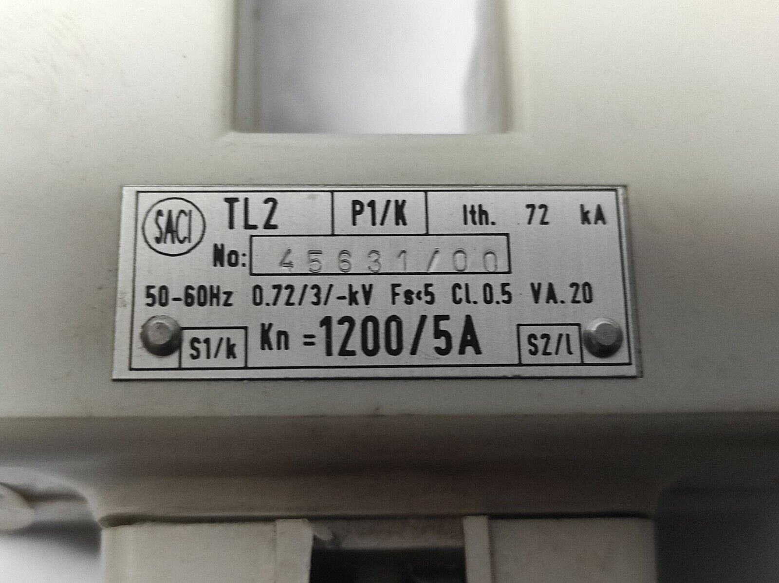 Vemer TL 2 Transformer TL2 P1/K Ith 72kA 50-60Hz 0.72/3/-kV Kn=1200/5A