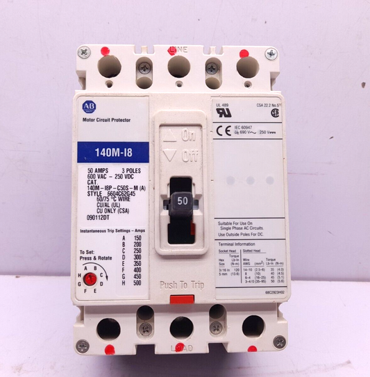 Allen Bradley 140M-I8P-C50S-M (A) Circuit Breaker 50A 3P 140M-I8